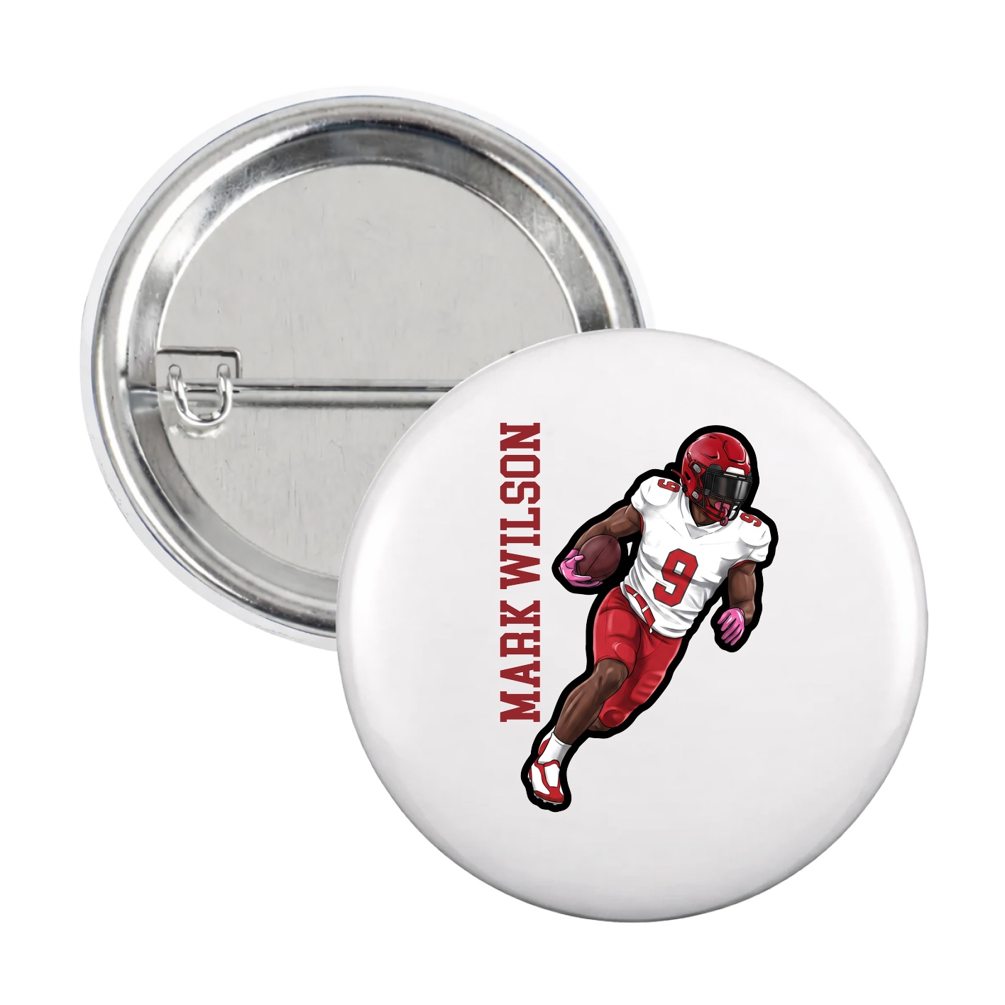 Game Day Button — Name Vertical in White