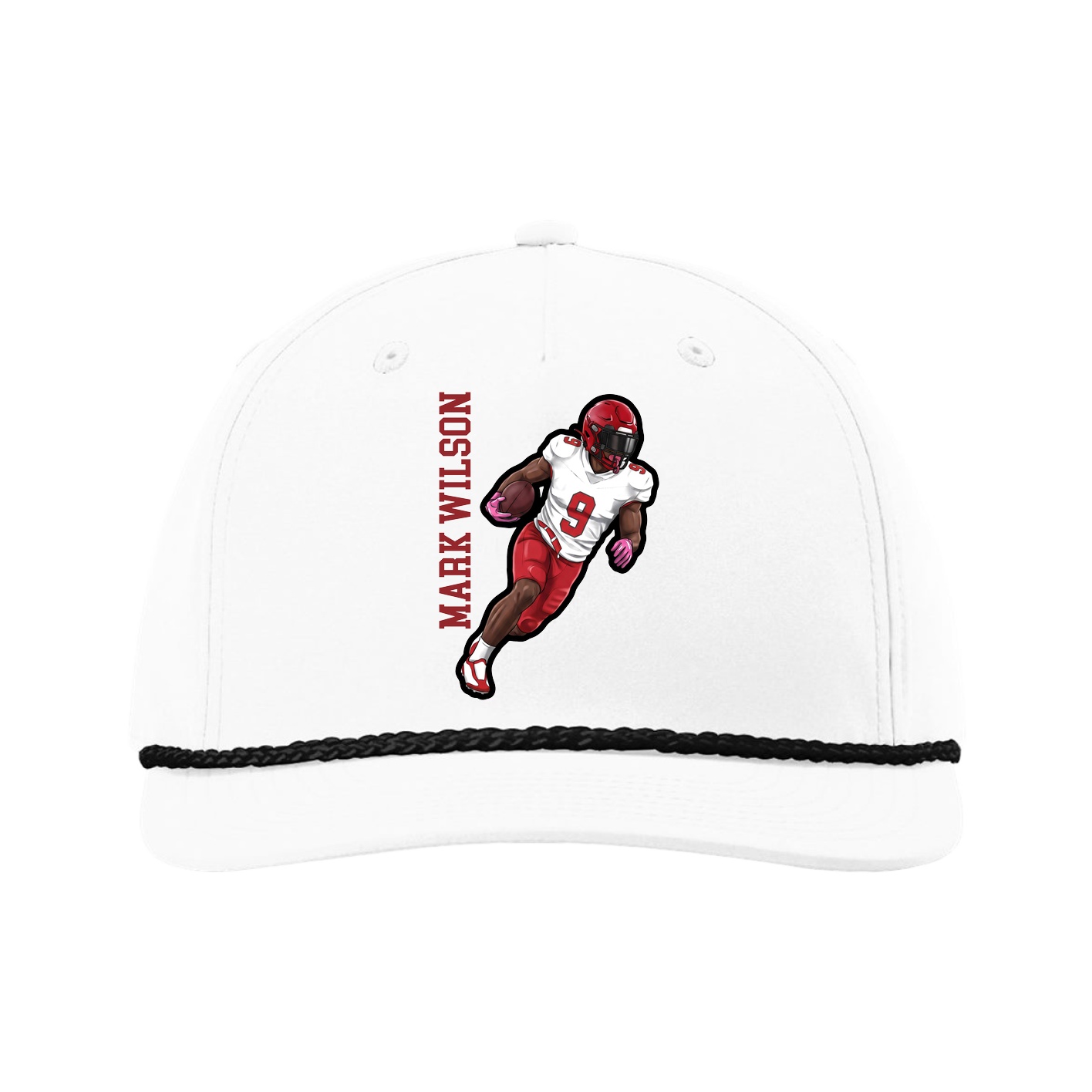 Five-Panel Classic Rope Cap — Name Vertical in White