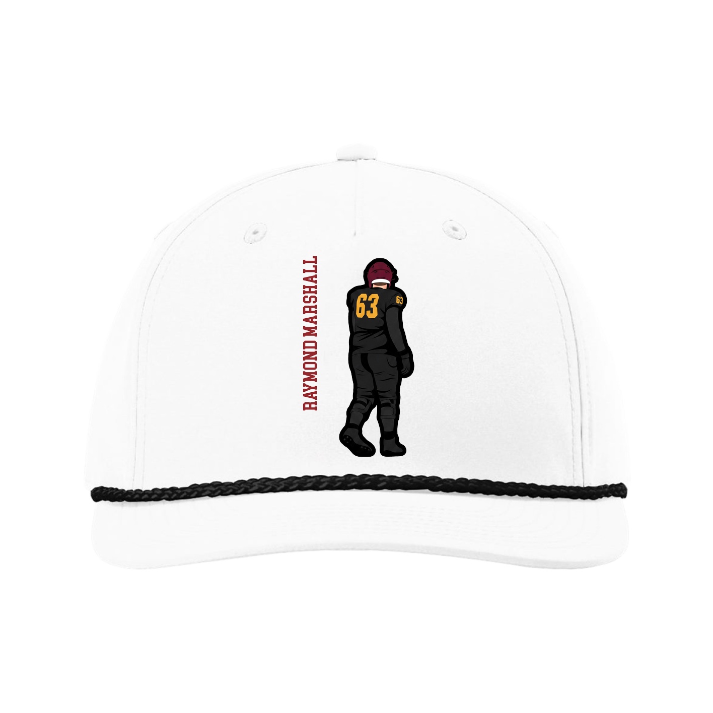 Five-Panel Classic Rope Cap — Name Vertical in White