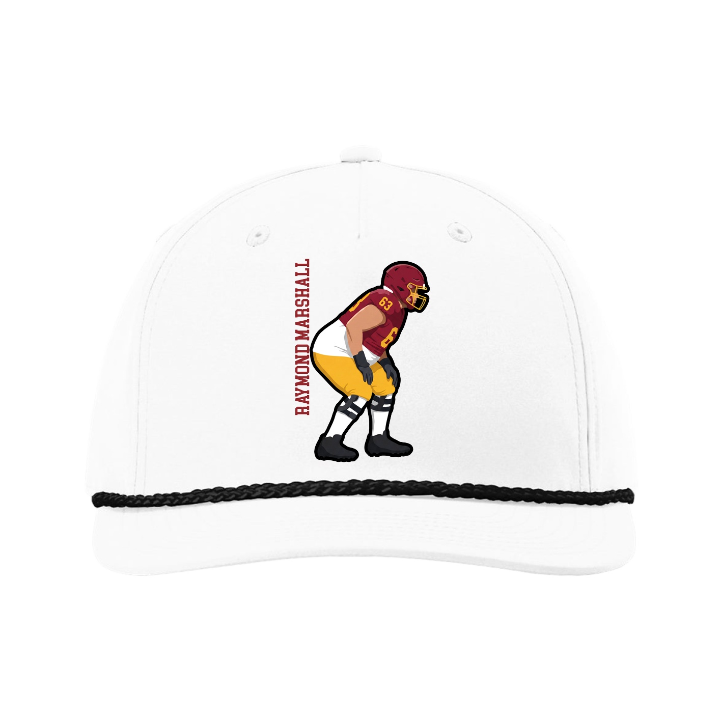 Five-Panel Classic Rope Cap — Name Vertical in White