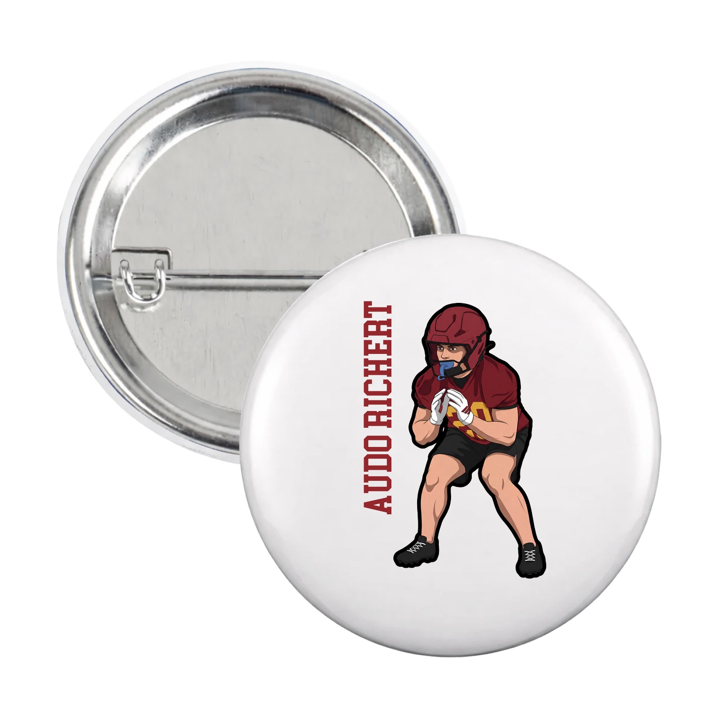 Game Day Button — Name Vertical in White