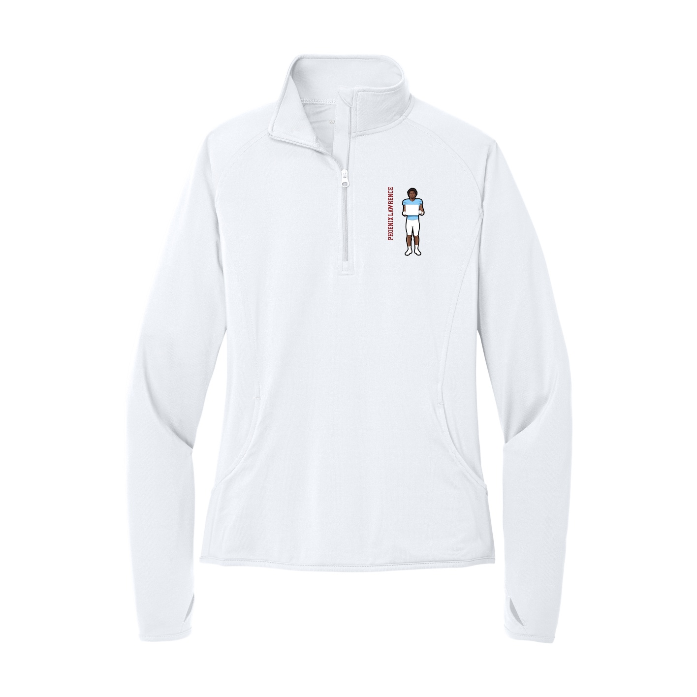 Women's Q-Zip Pullover — Name Vertical in White