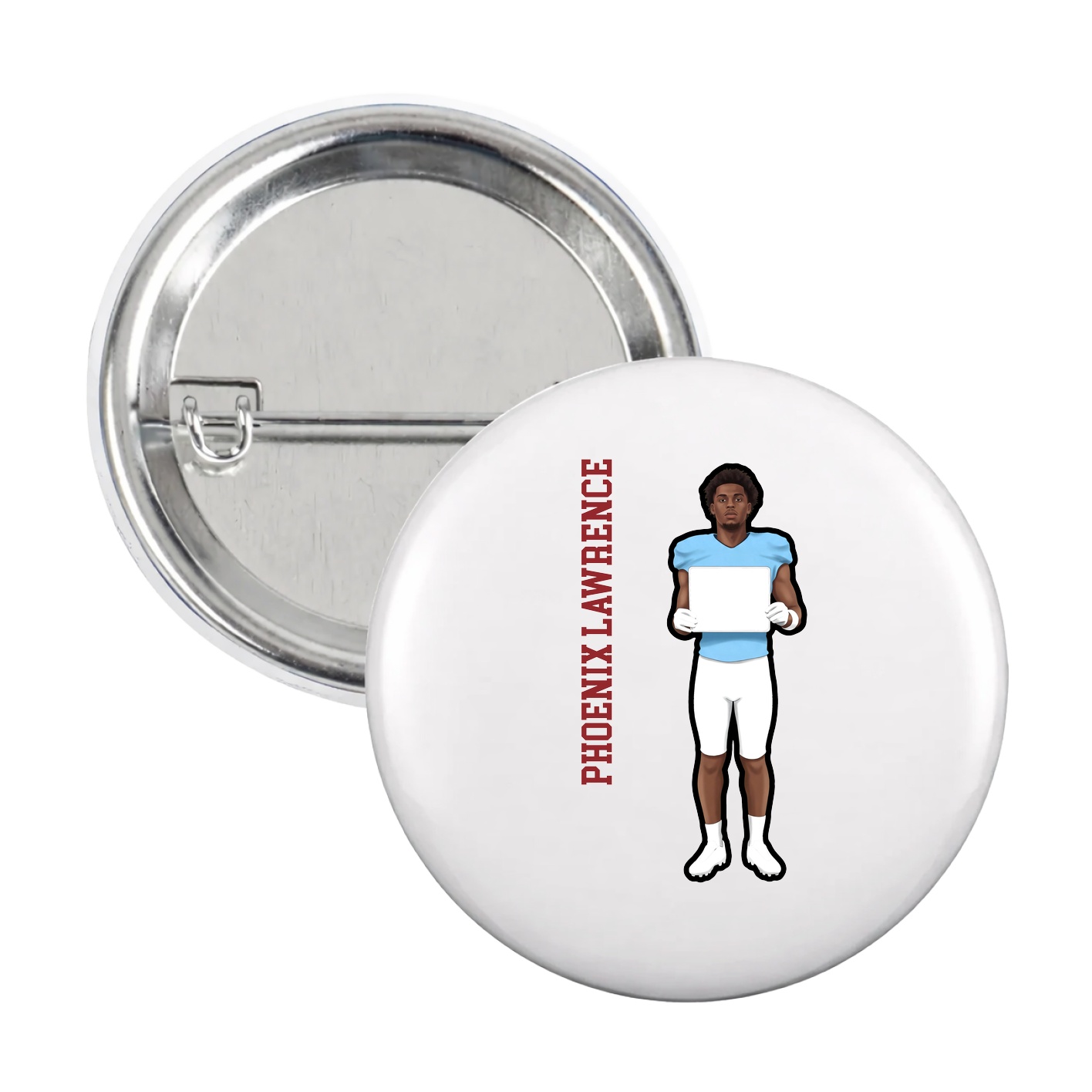 Game Day Button — Name Vertical in White