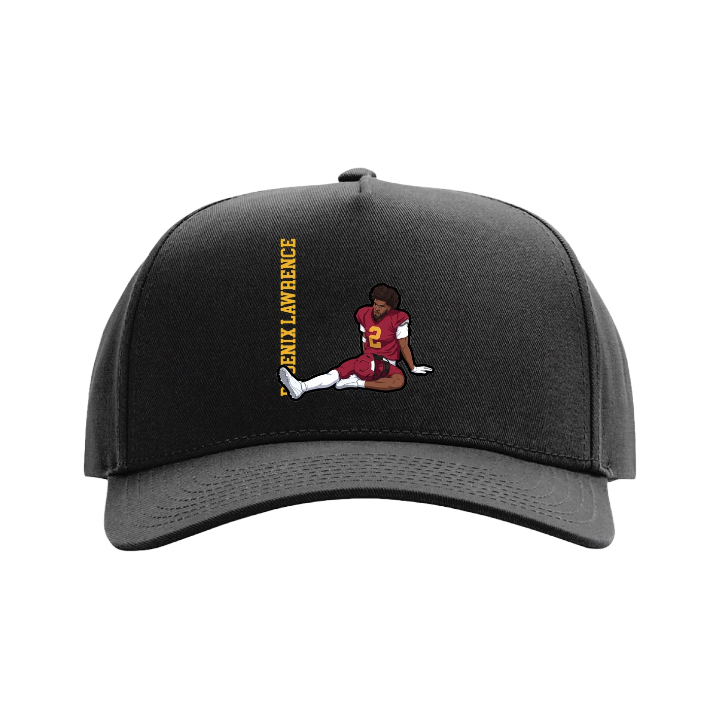 Full Fabric Five-Panel Champ Cap — Name Vertical in Black