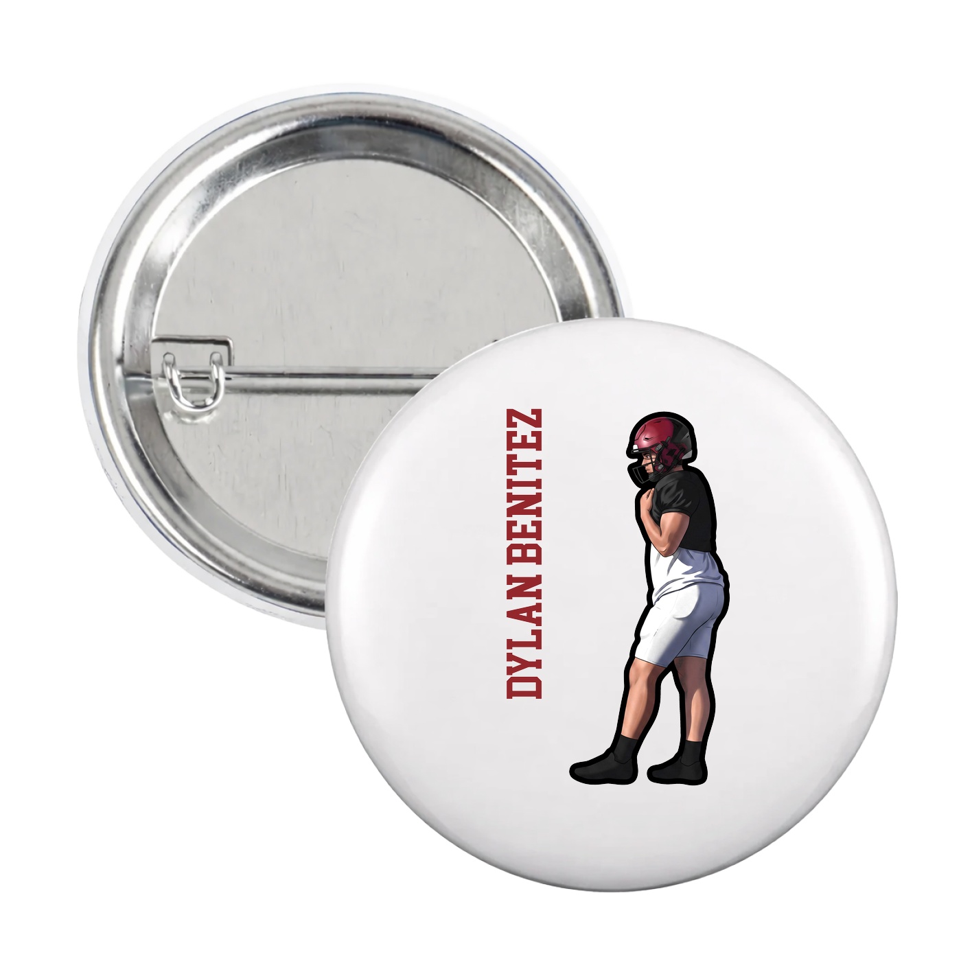 Game Day Button — Name Vertical in White