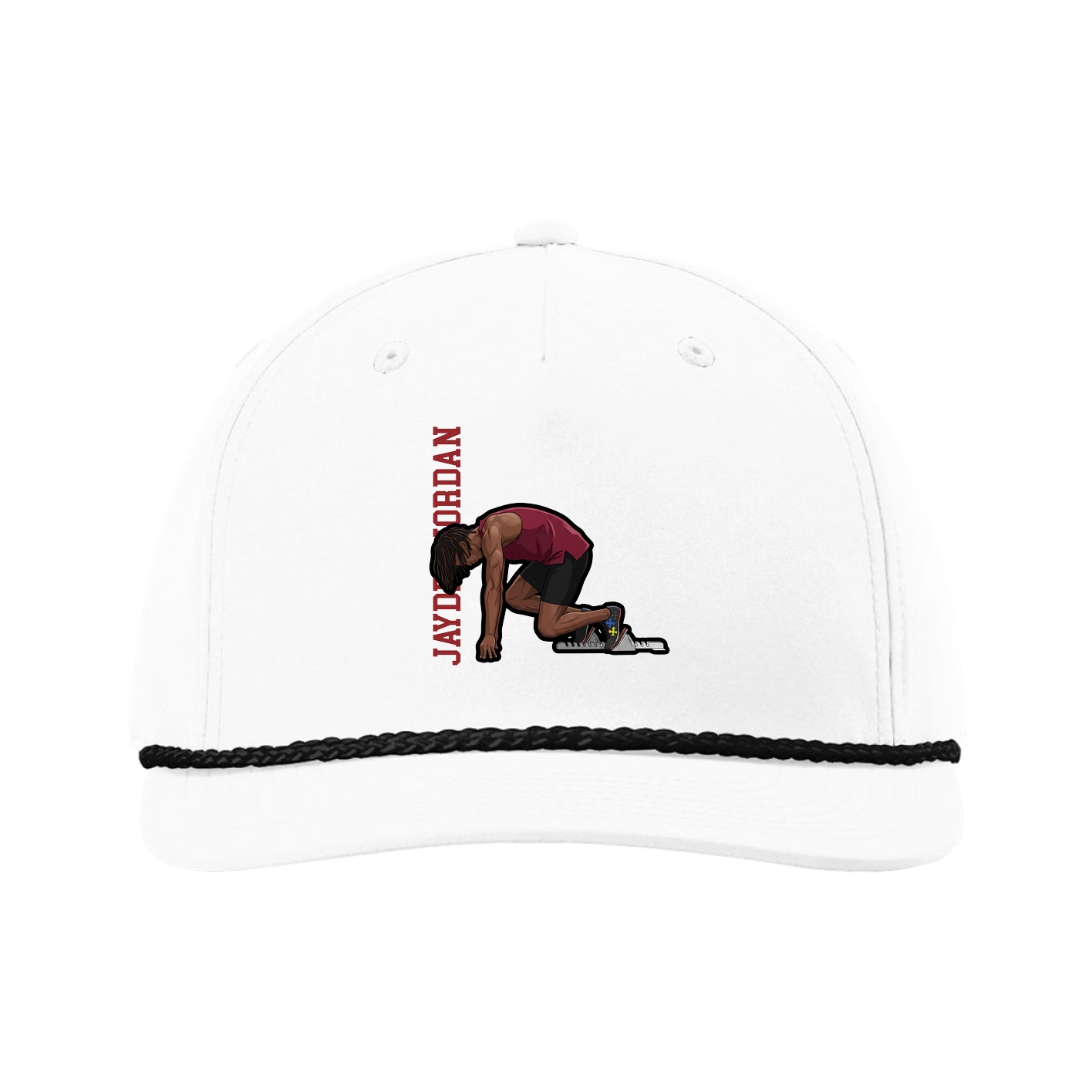 Five-Panel Classic Rope Cap — Name Vertical in White