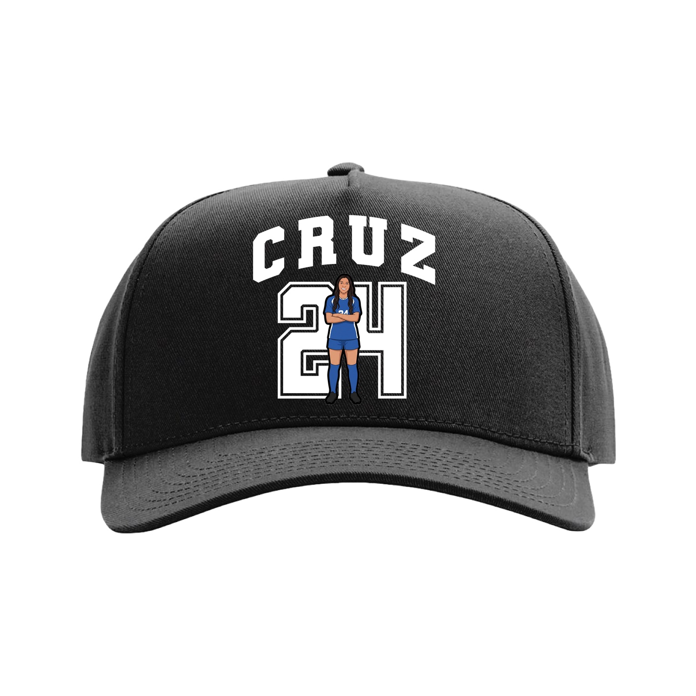 Full Fabric Five-Panel Champ Cap — Number in Black
