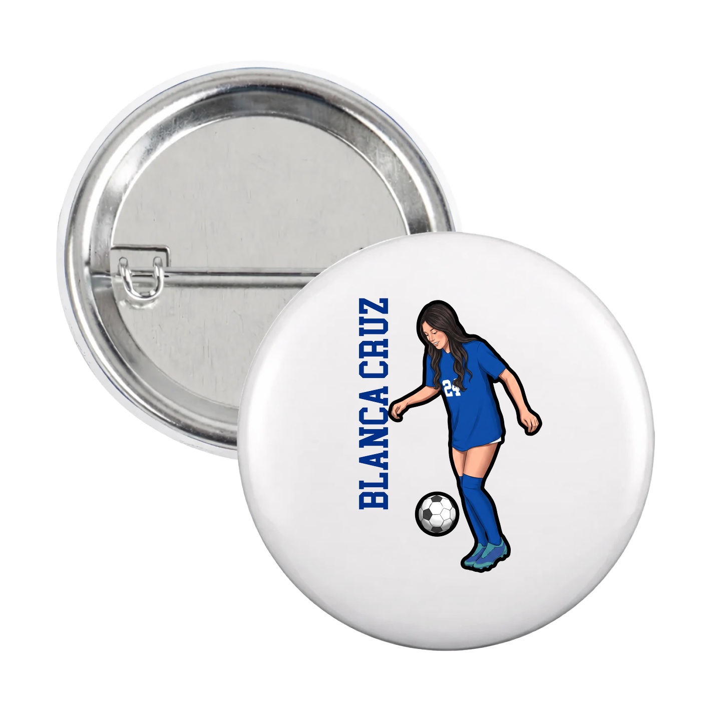 Game Day Button — Name Vertical in White