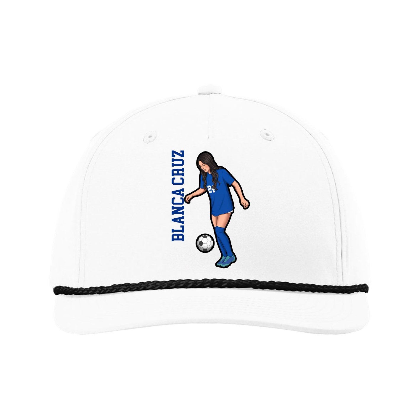 Five-Panel Classic Rope Cap — Name Vertical in White