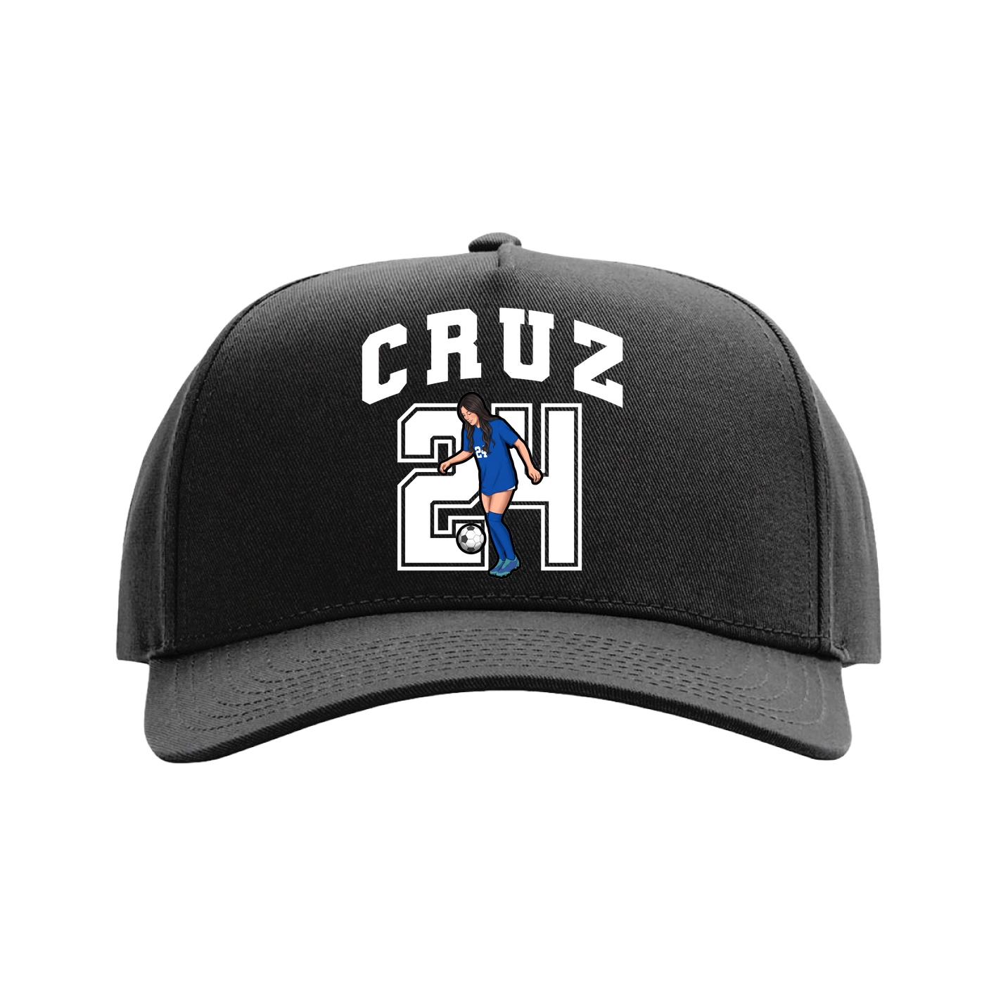 Full Fabric Five-Panel Champ Cap — Number in Black