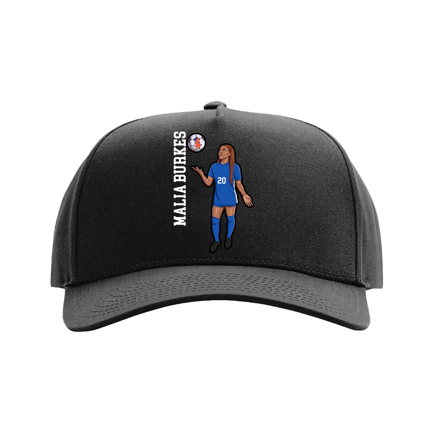 Full Fabric Five-Panel Champ Cap — Name Vertical in Black