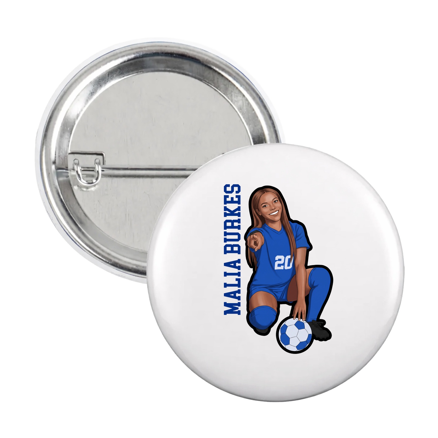 Game Day Button — Name Vertical in White