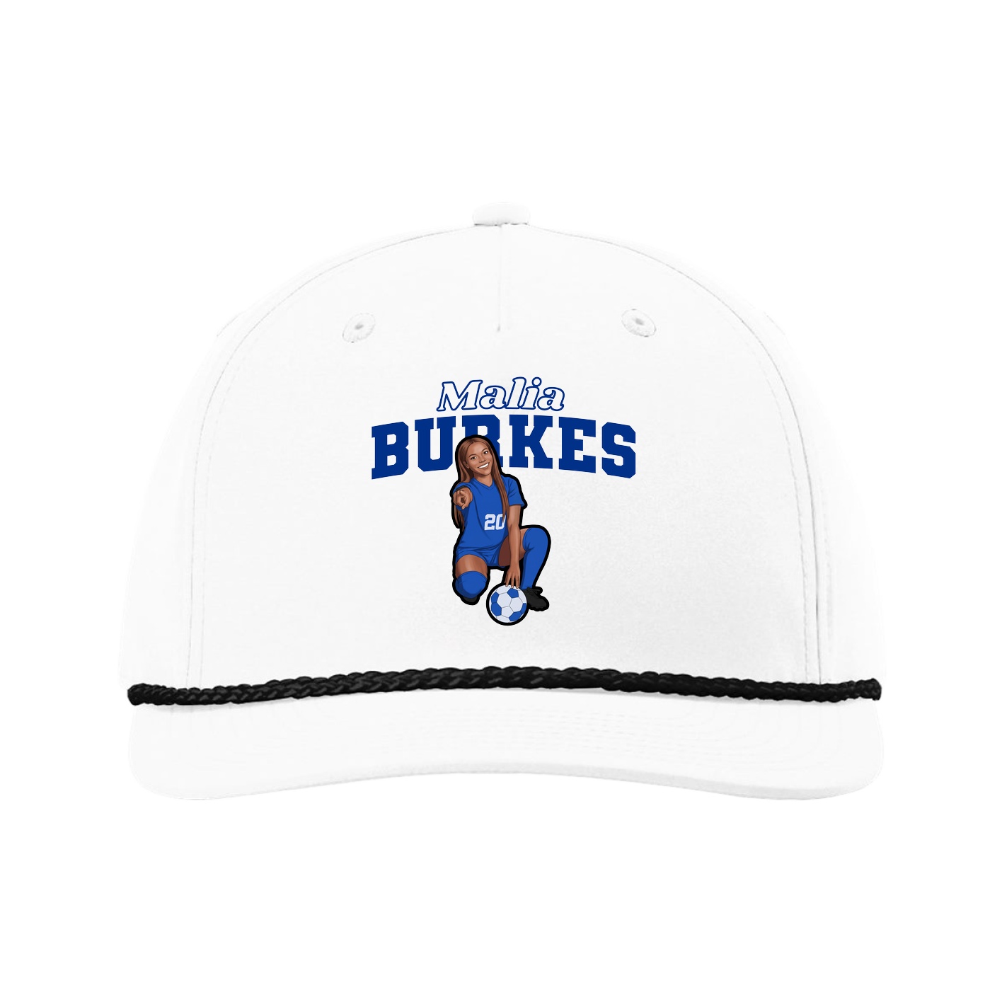Five-Panel Classic Rope Cap — Name Arch in White