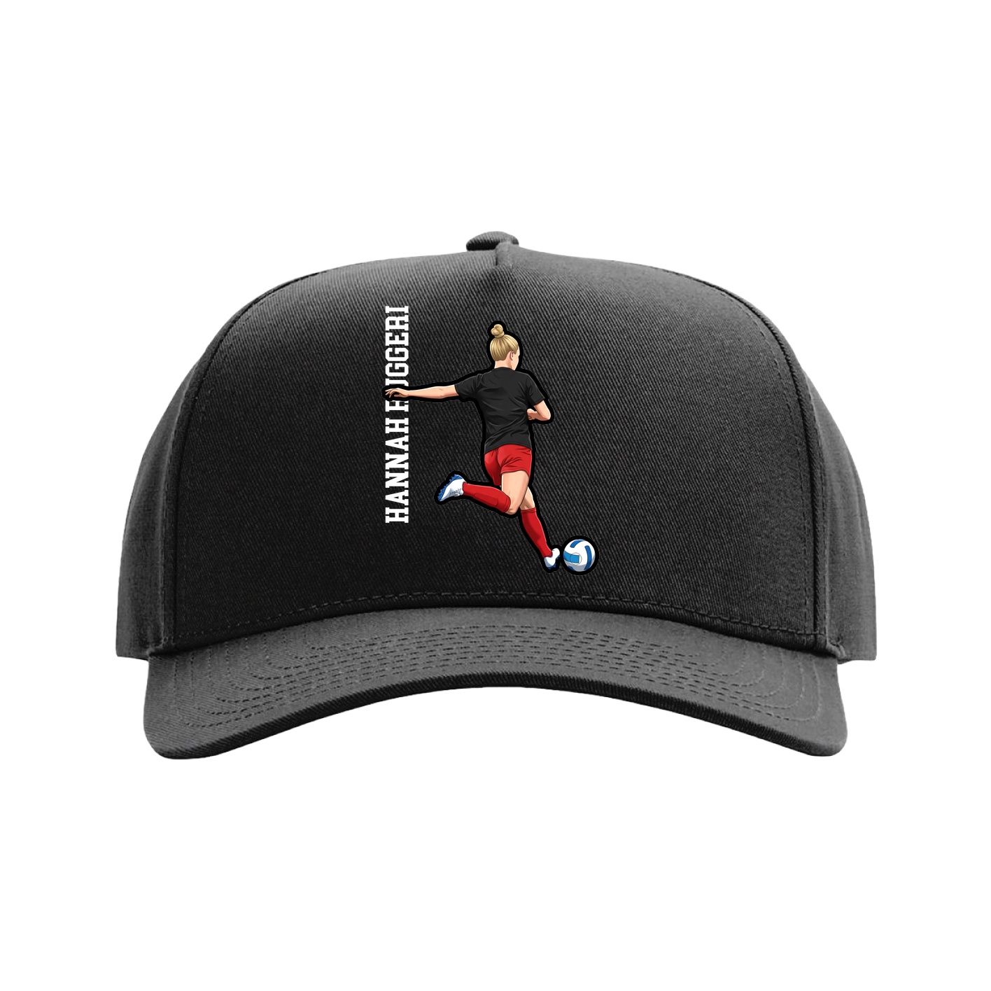 Full Fabric Five-Panel Champ Cap — Name Vertical in Black