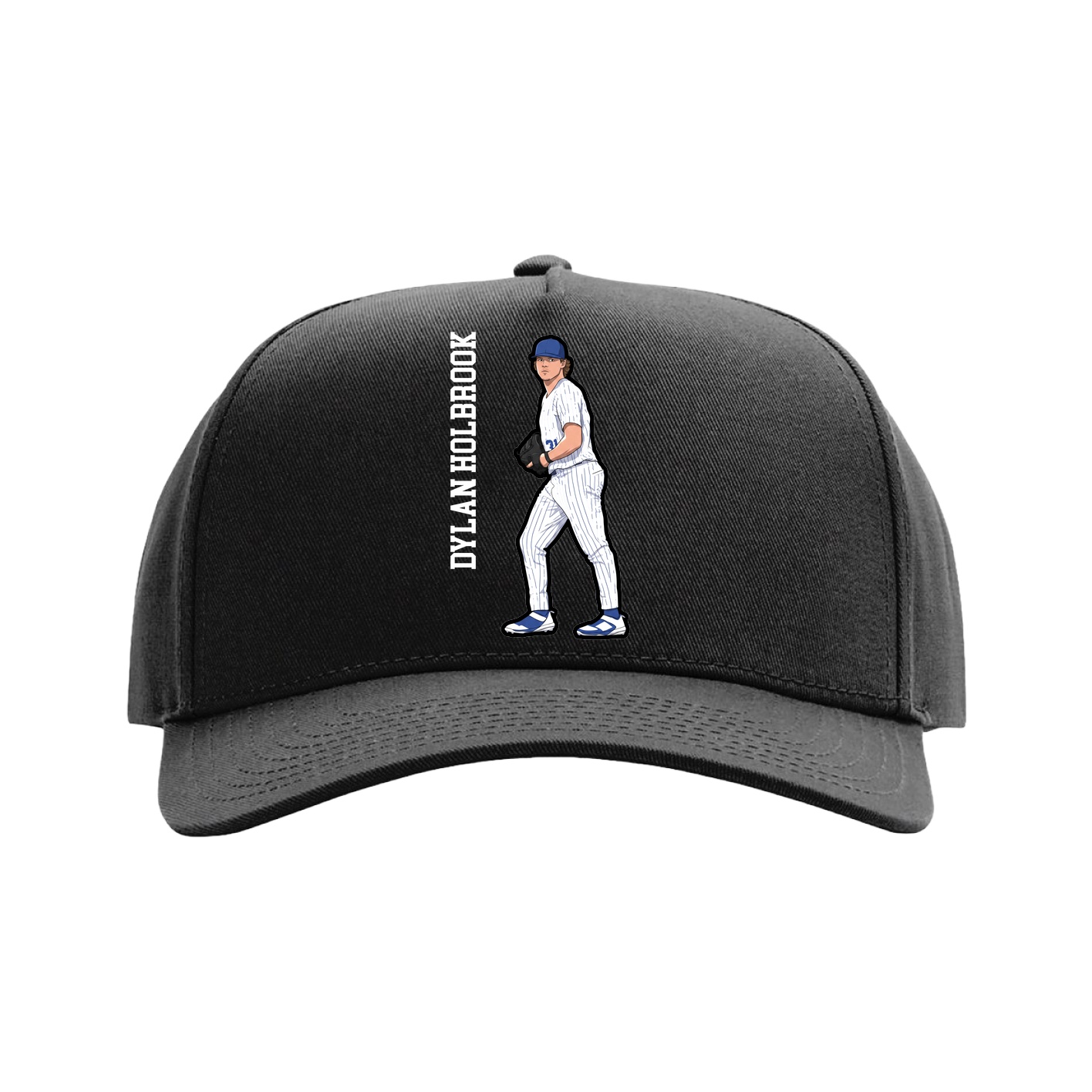Full Fabric Five-Panel Champ Cap — Name Vertical in Black