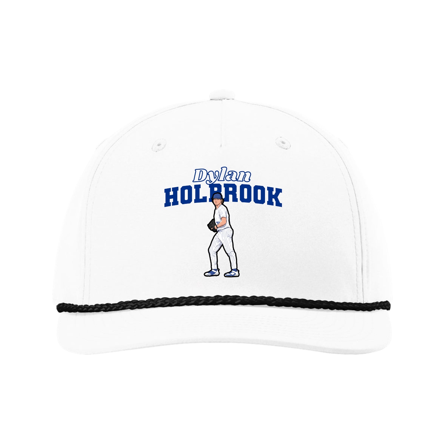 Five-Panel Classic Rope Cap — Name Arch in White
