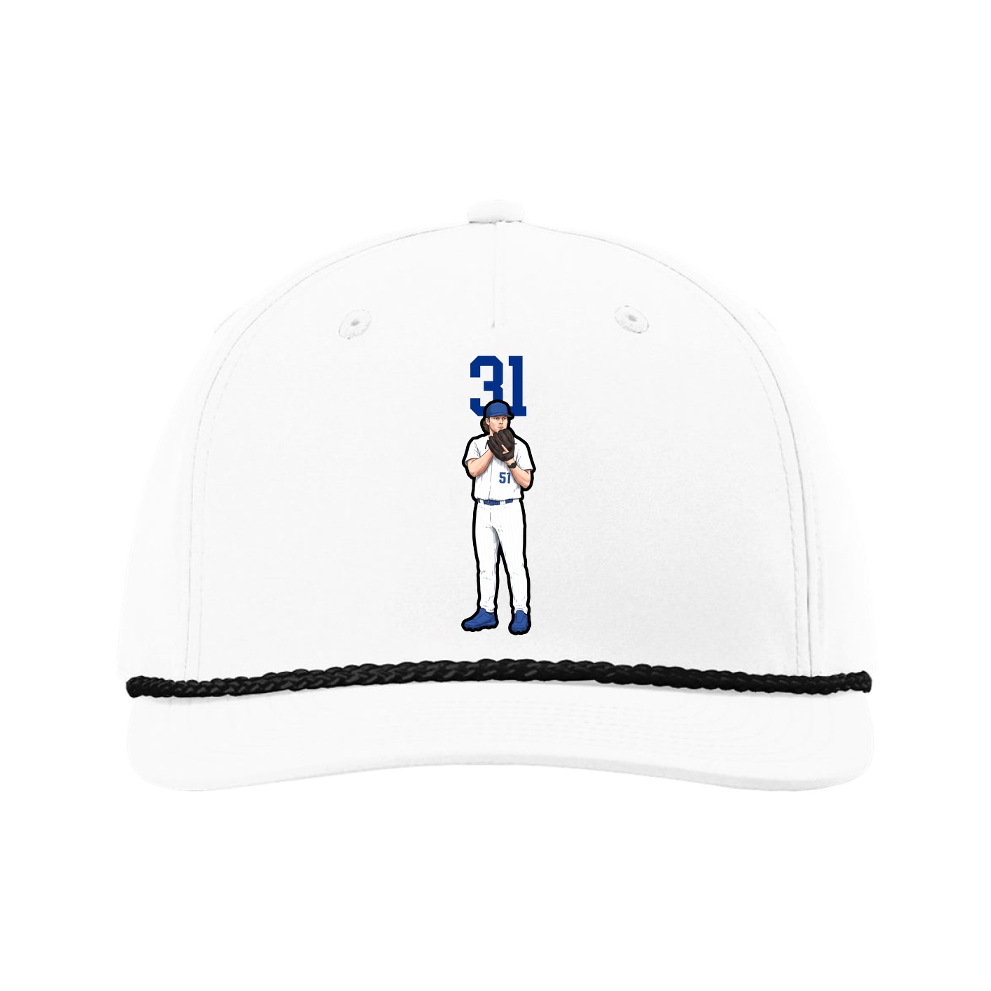 Five-Panel Classic Rope Cap — Number Top in White
