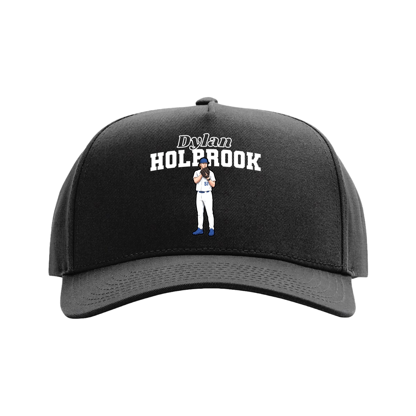 Full Fabric Five-Panel Champ Cap — Name Arch in Black
