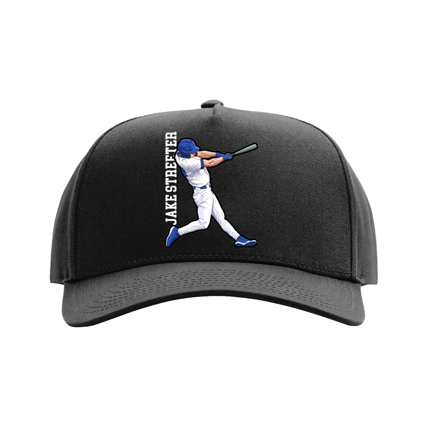 Full Fabric Five-Panel Champ Cap — Name Vertical in Black