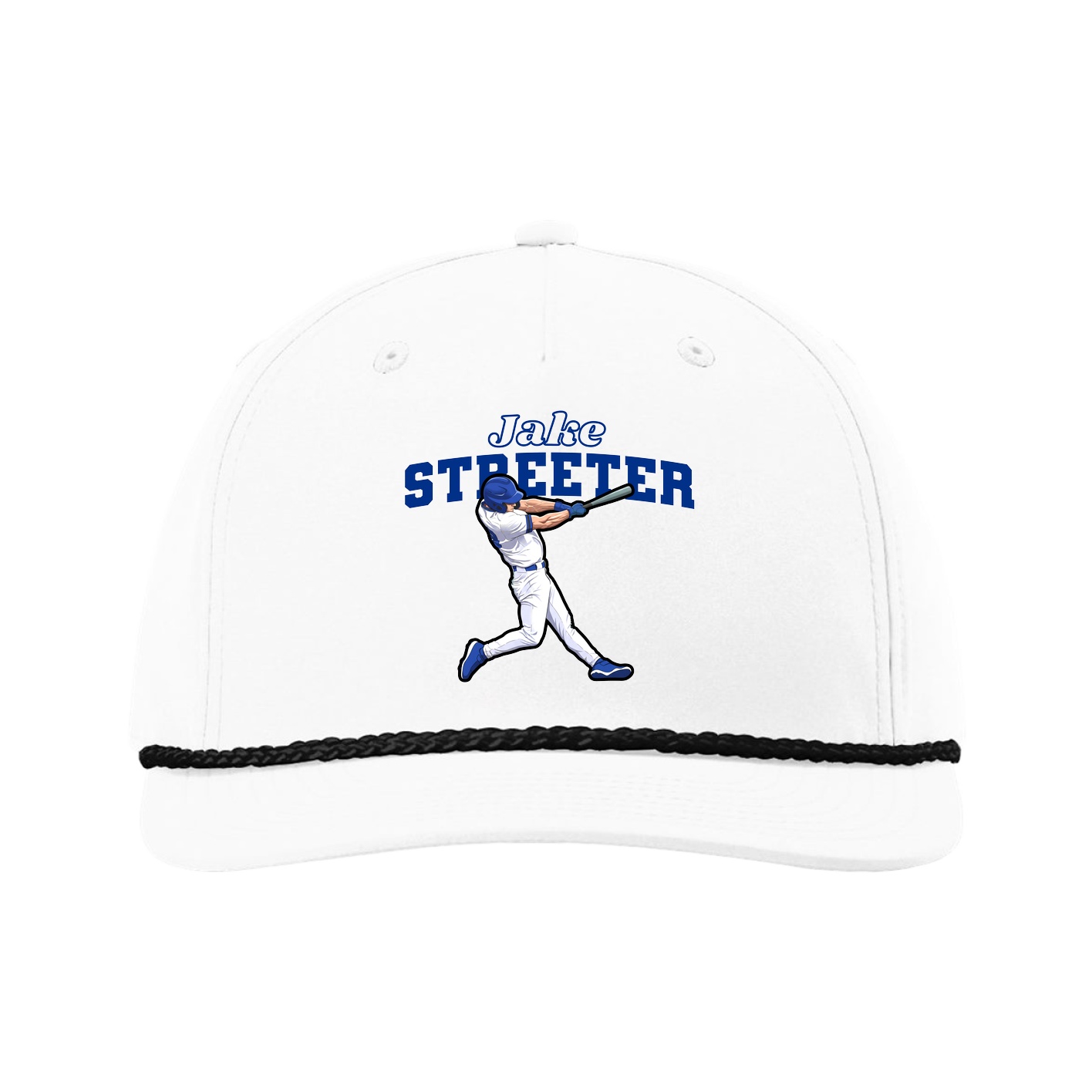 Five-Panel Classic Rope Cap — Name Arch in White