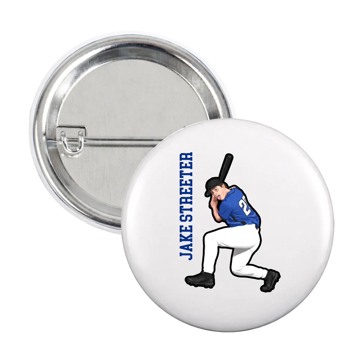 Game Day Button — Name Vertical in White