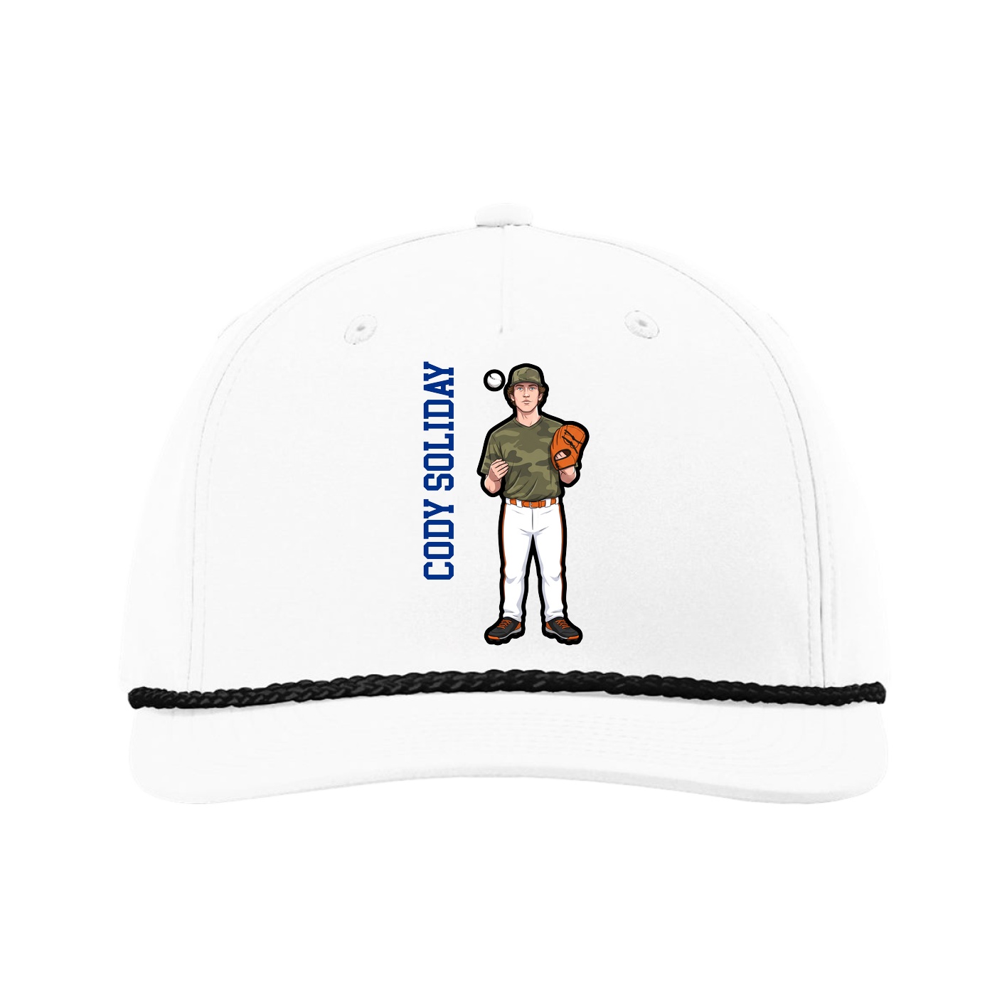 Five-Panel Classic Rope Cap — Name Vertical in White