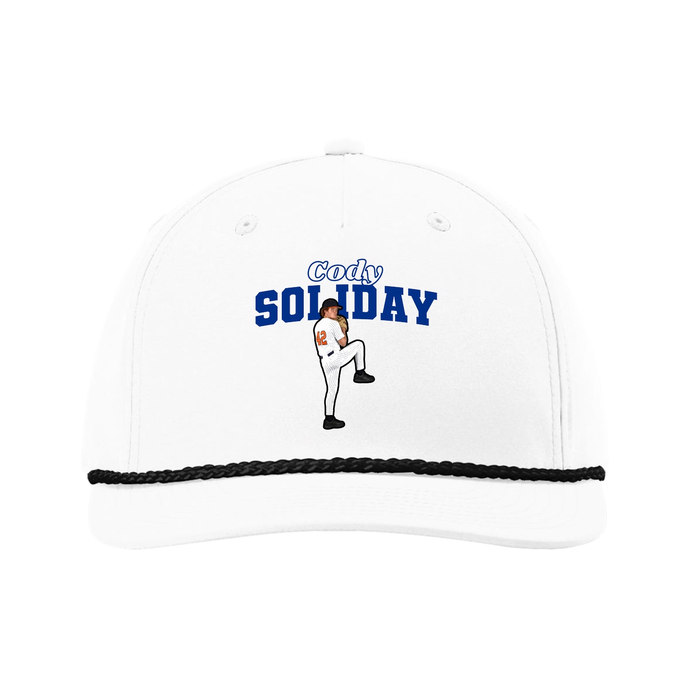 Five-Panel Classic Rope Cap — Name Arch in White