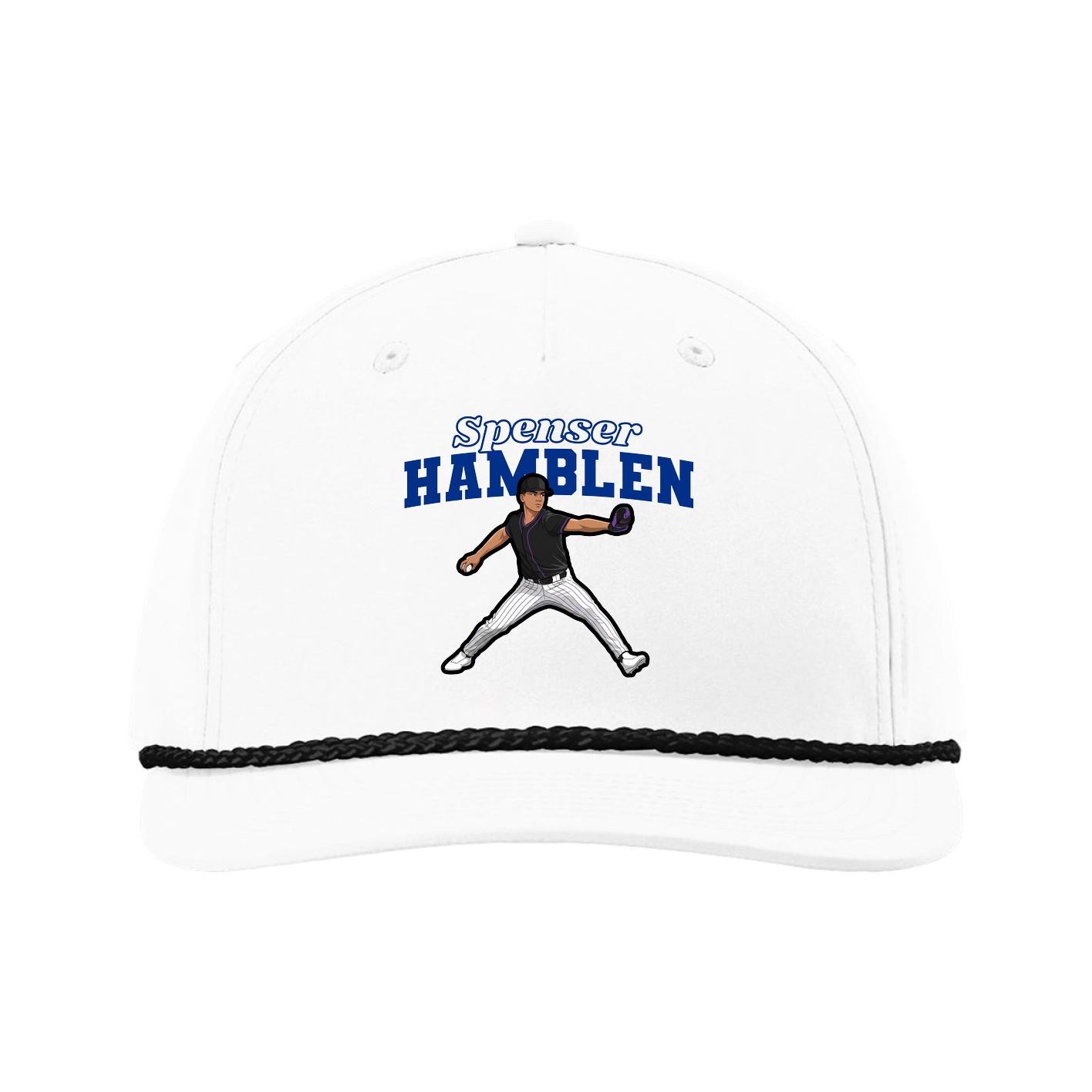 Five-Panel Classic Rope Cap — Name Arch in White