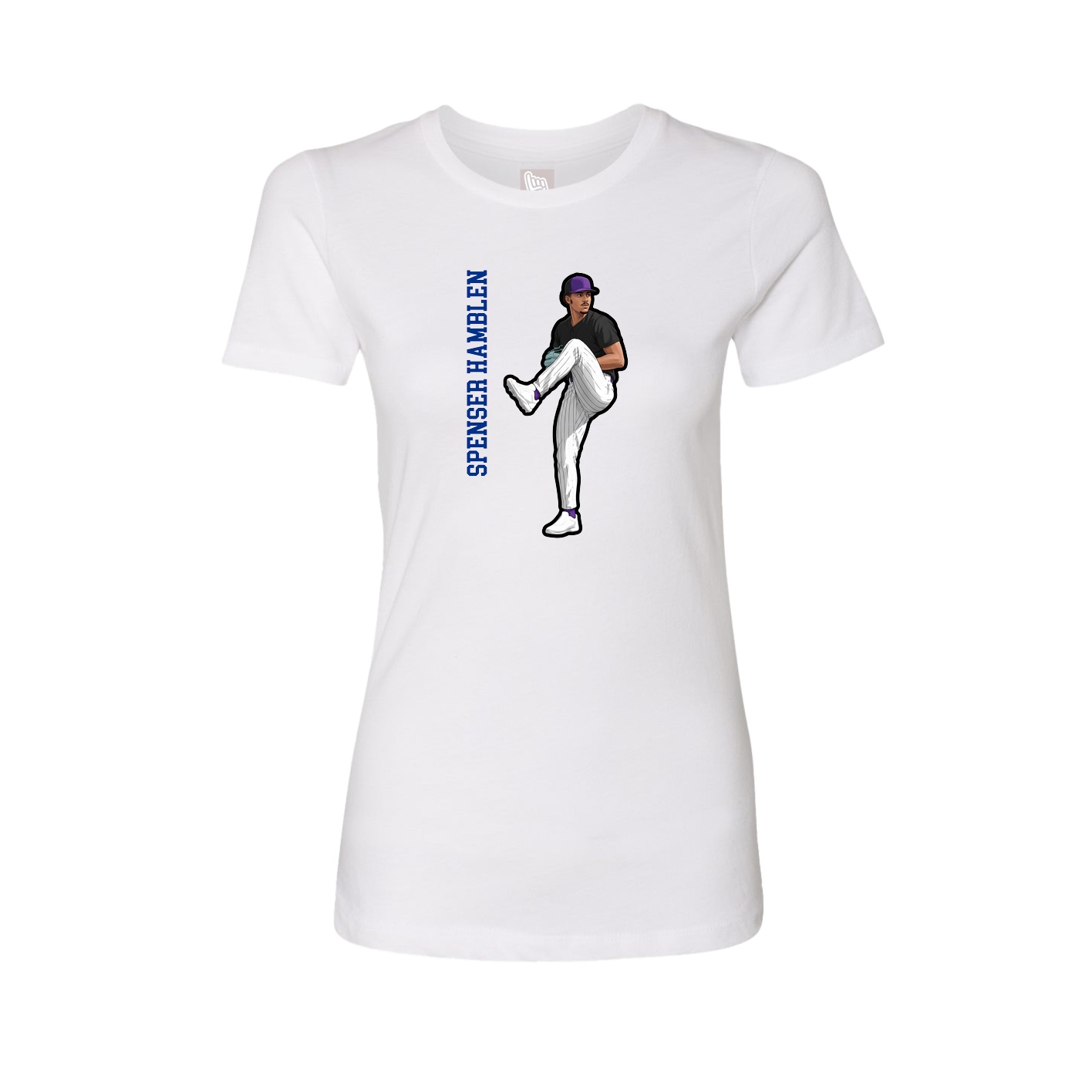 Fitted Women's Tee — Name Vertical in White
