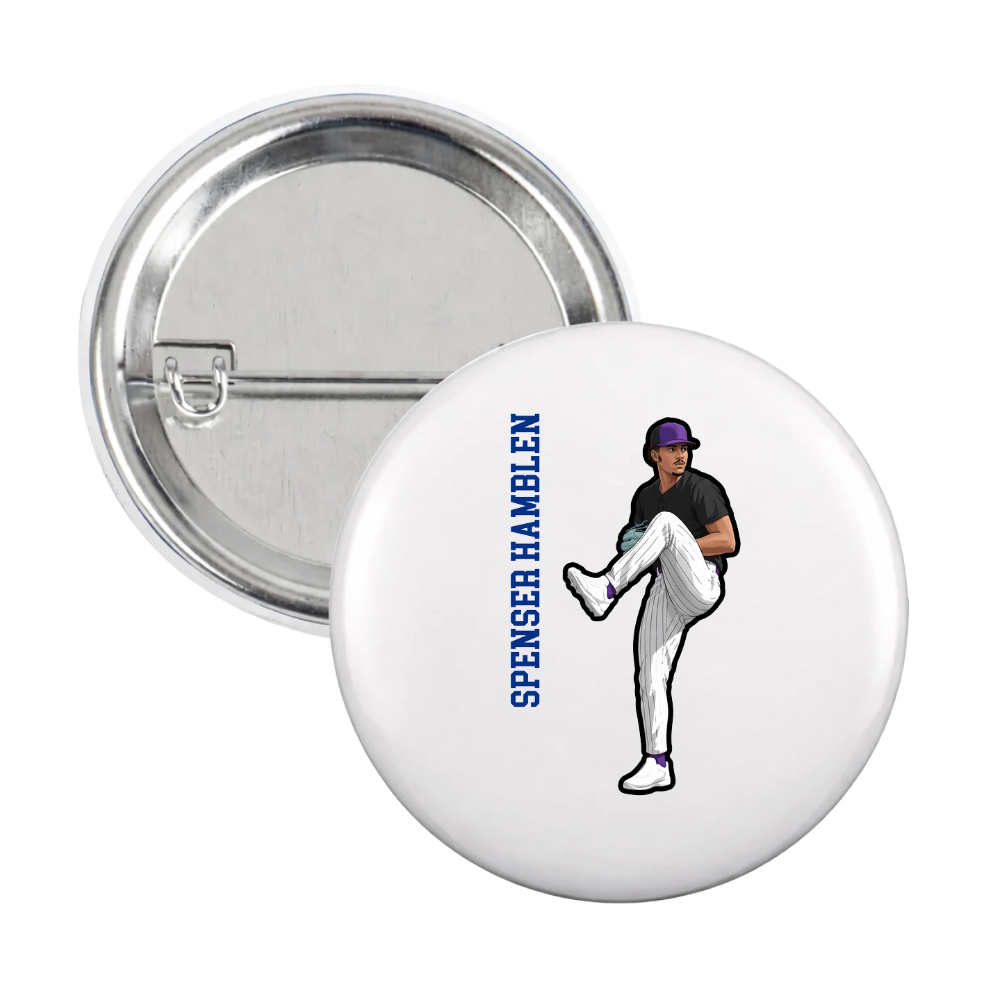 Game Day Button — Name Vertical in White
