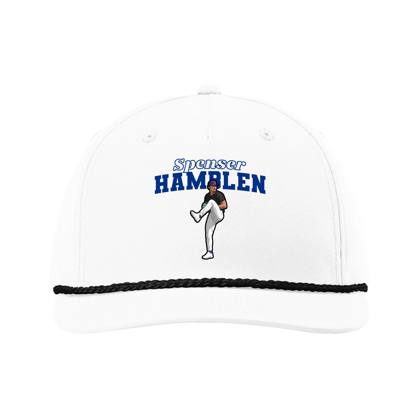Five-Panel Classic Rope Cap — Name Arch in White