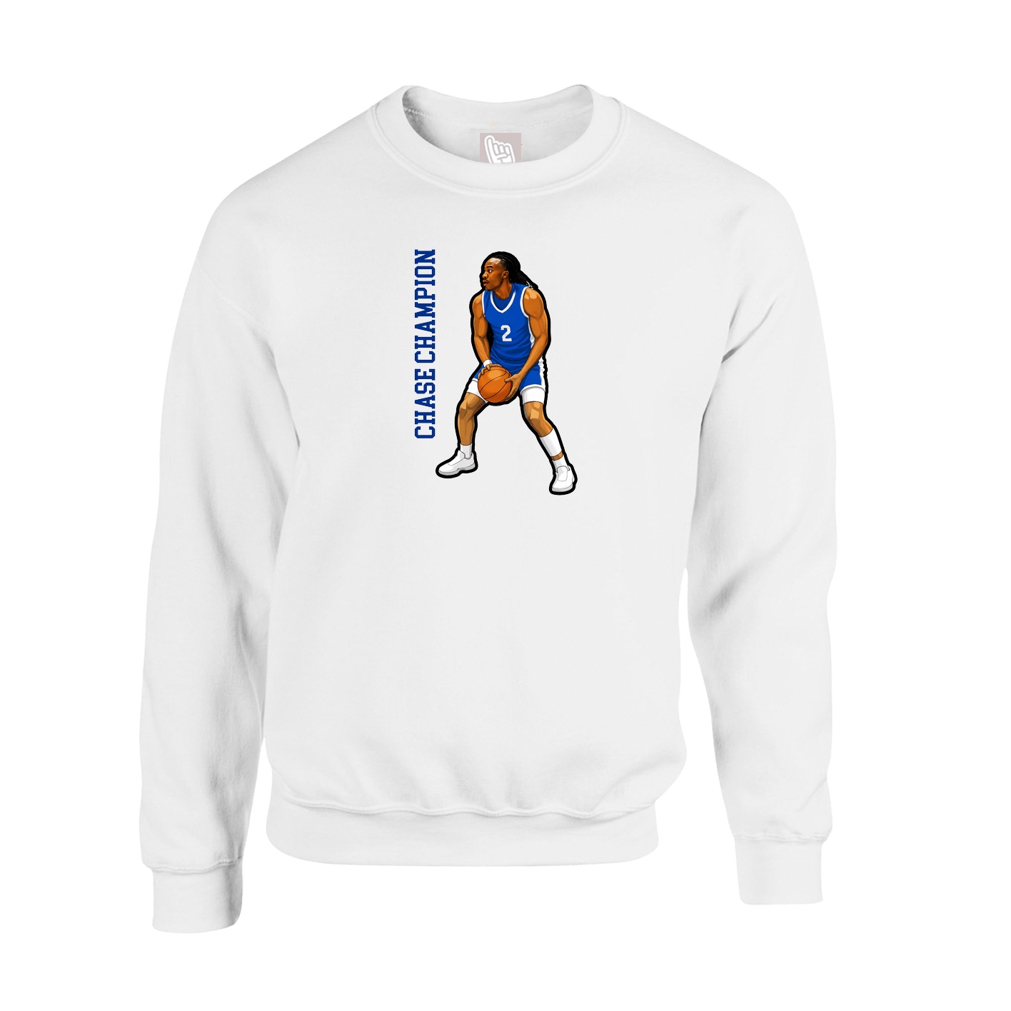 Fleece Crew — Name Vertical in White