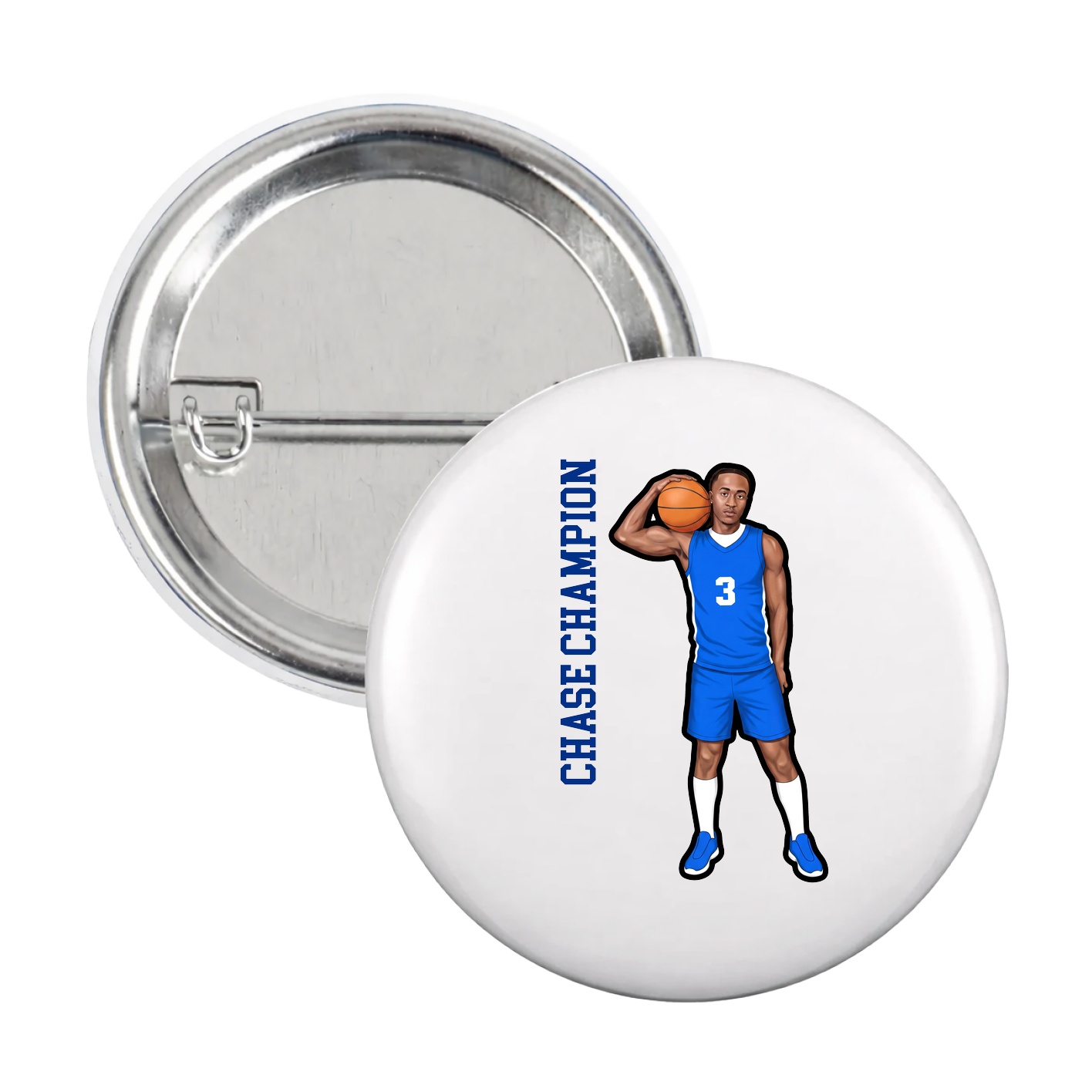 Game Day Button — Name Vertical in White