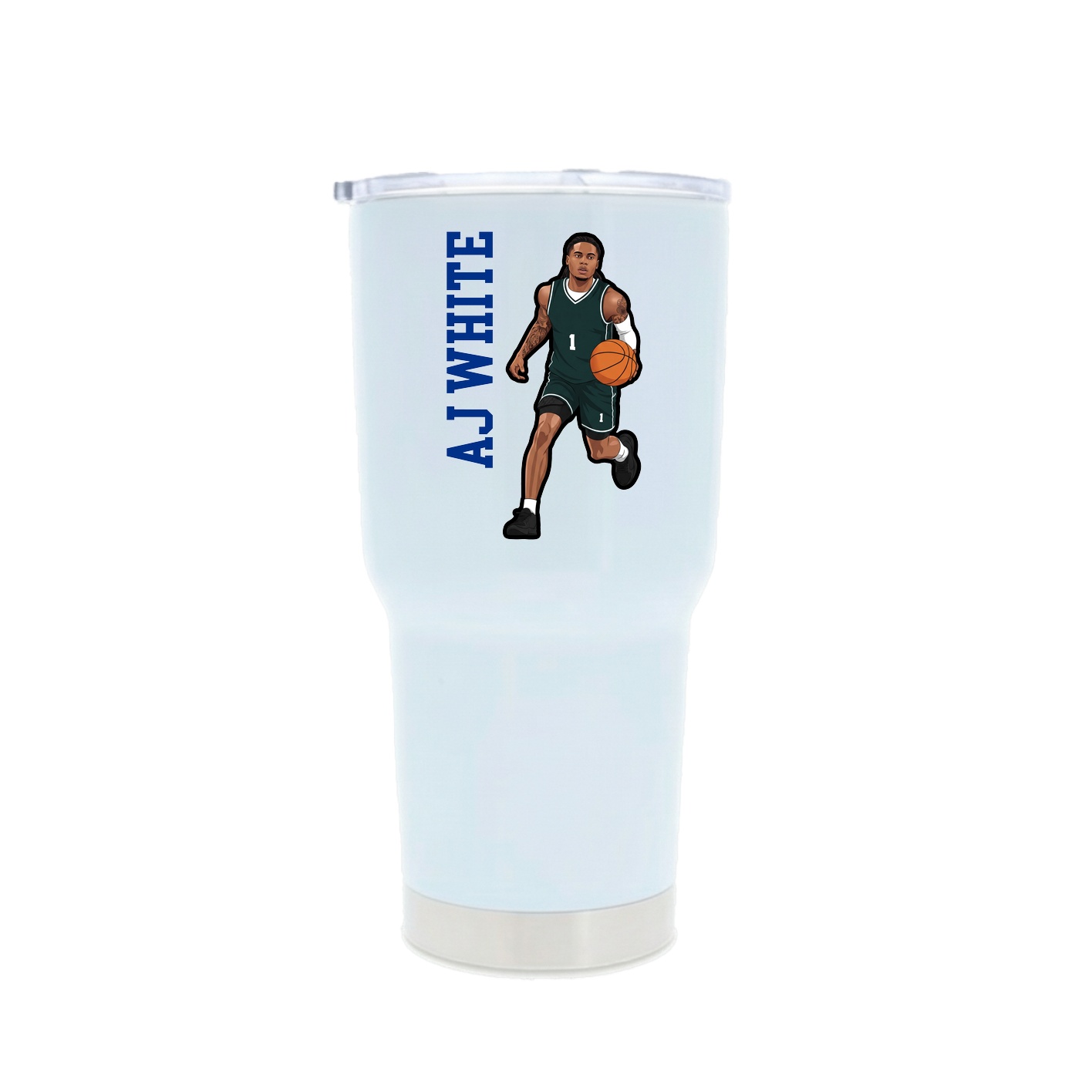 30oz Stainless Steel Tumbler — Name Vertical in White