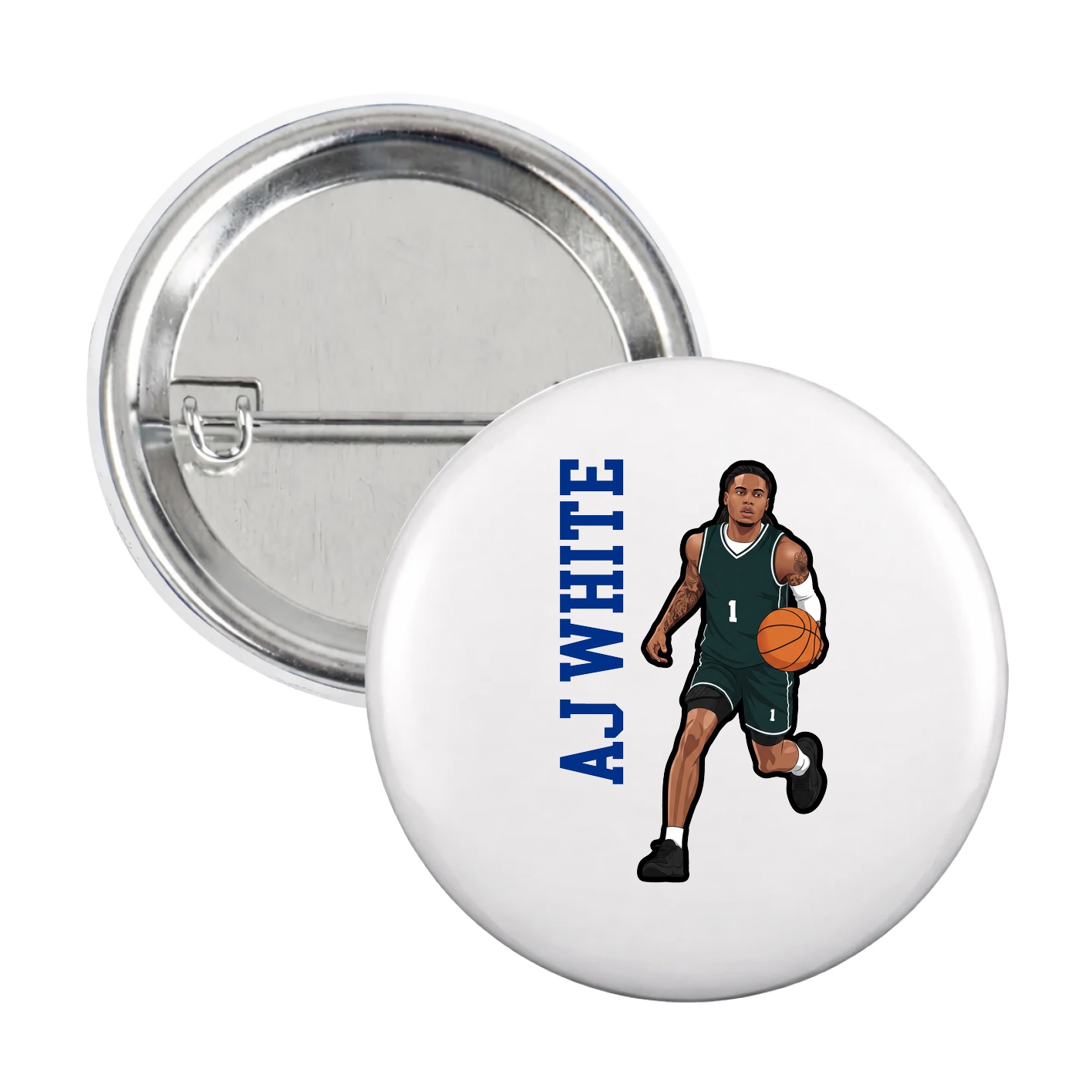Game Day Button — Name Vertical in White