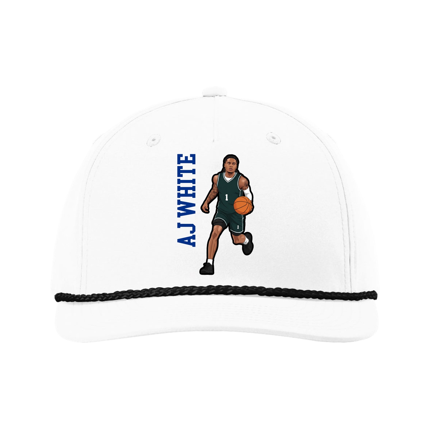 Five-Panel Classic Rope Cap — Name Vertical in White