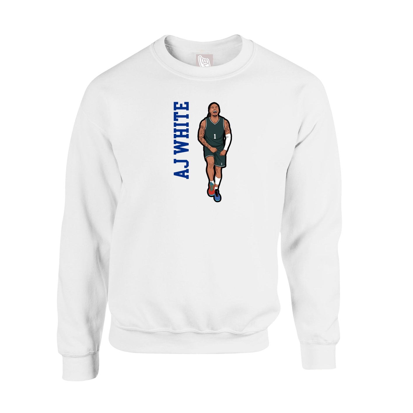 Fleece Crew — Name Vertical in White