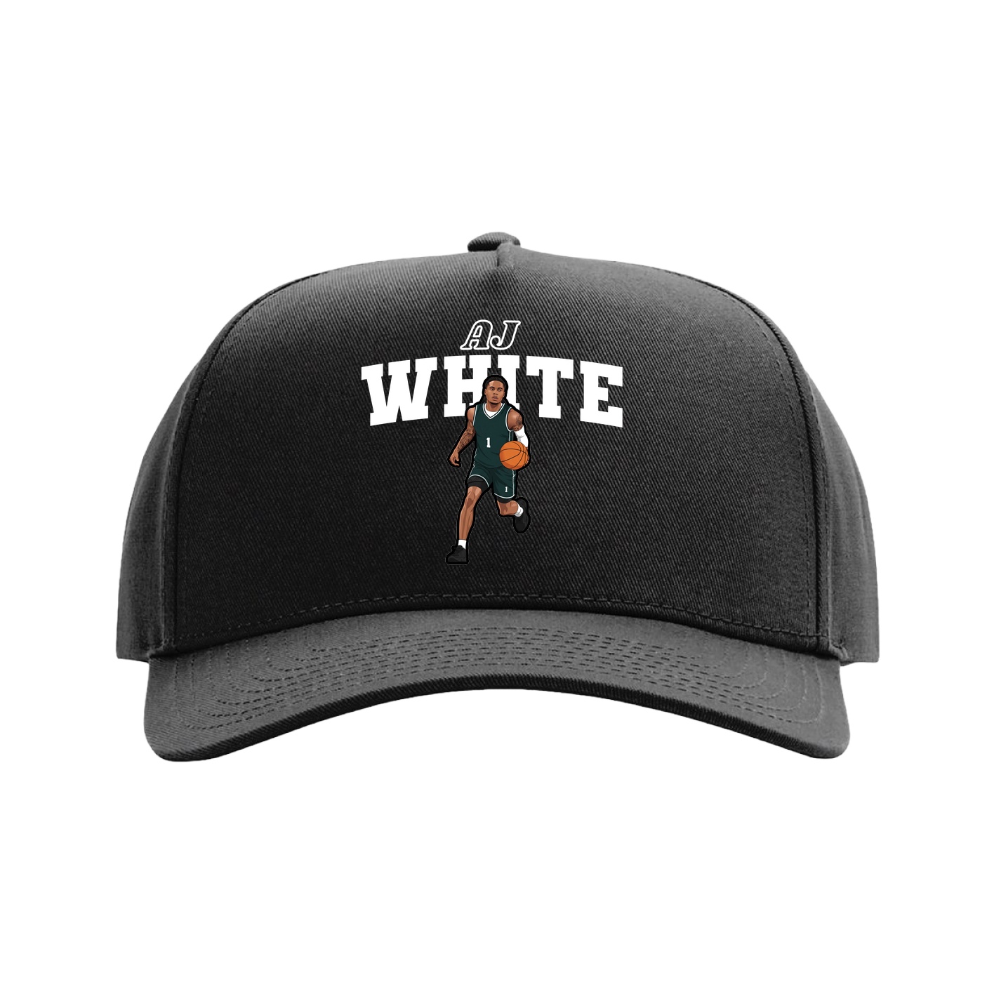 Full Fabric Five-Panel Champ Cap — Name Arch in Black