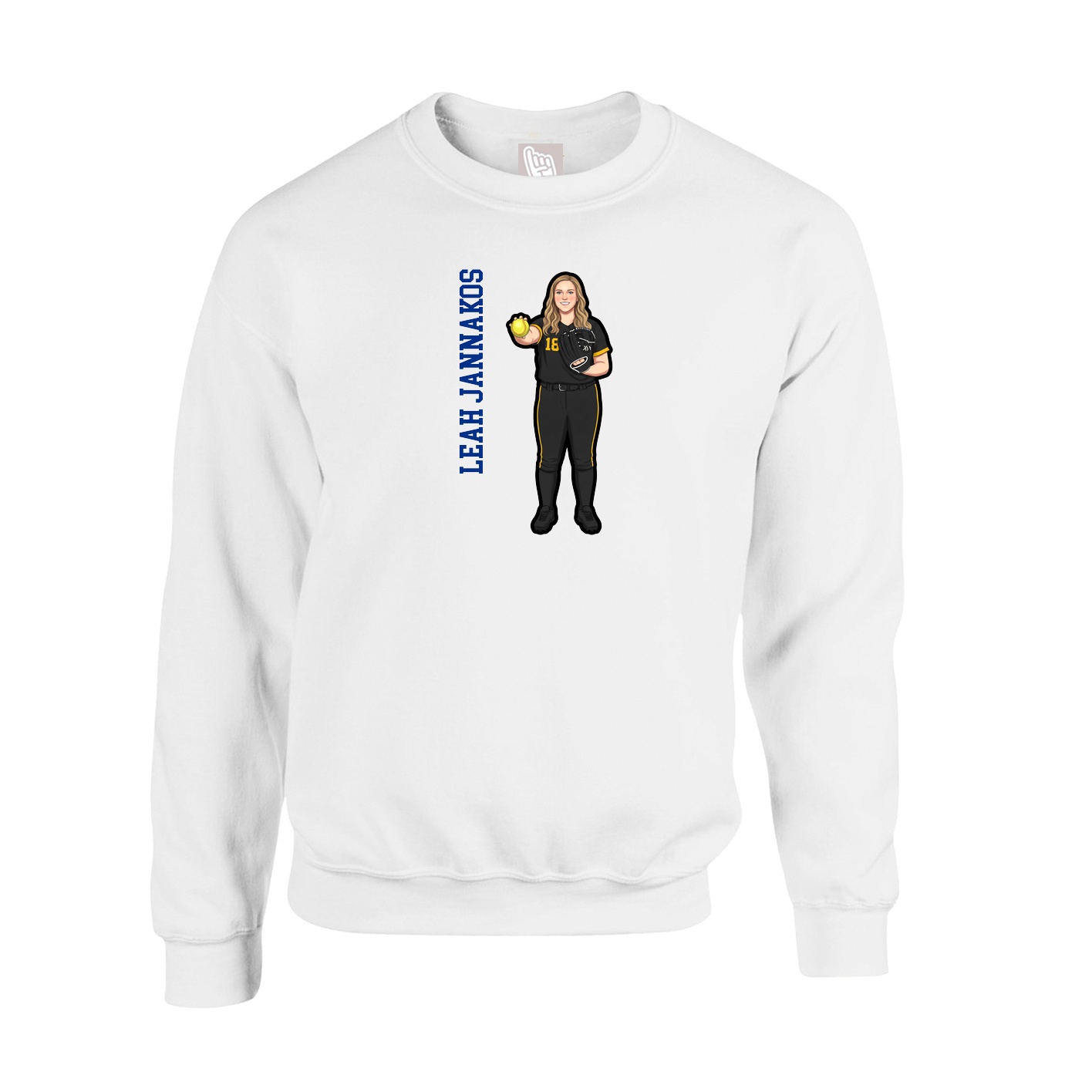 Fleece Crew — Name Vertical in White