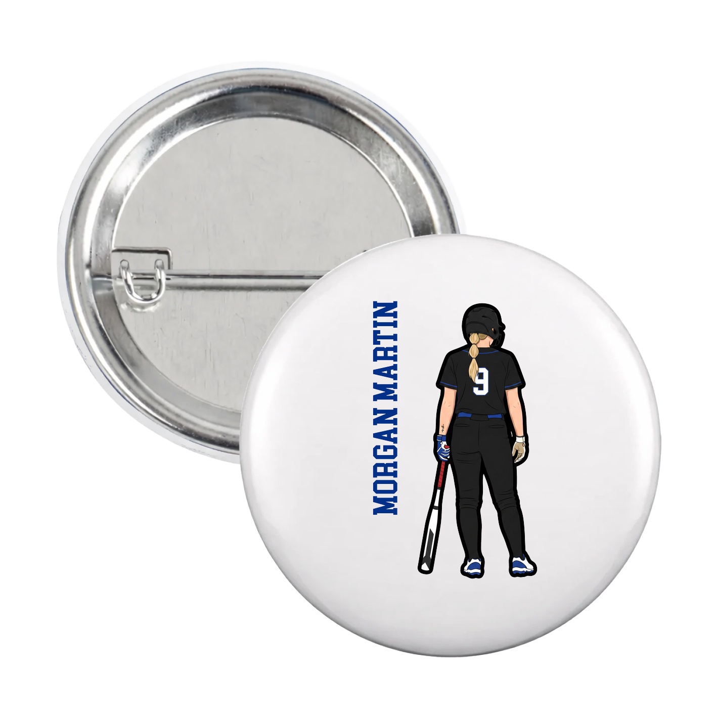 Game Day Button — Name Vertical in White