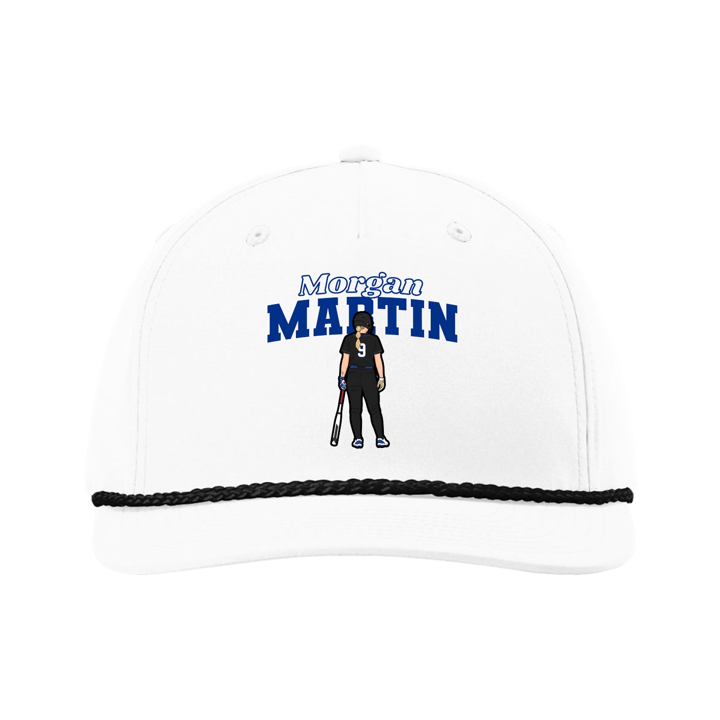 Five-Panel Classic Rope Cap — Name Arch in White