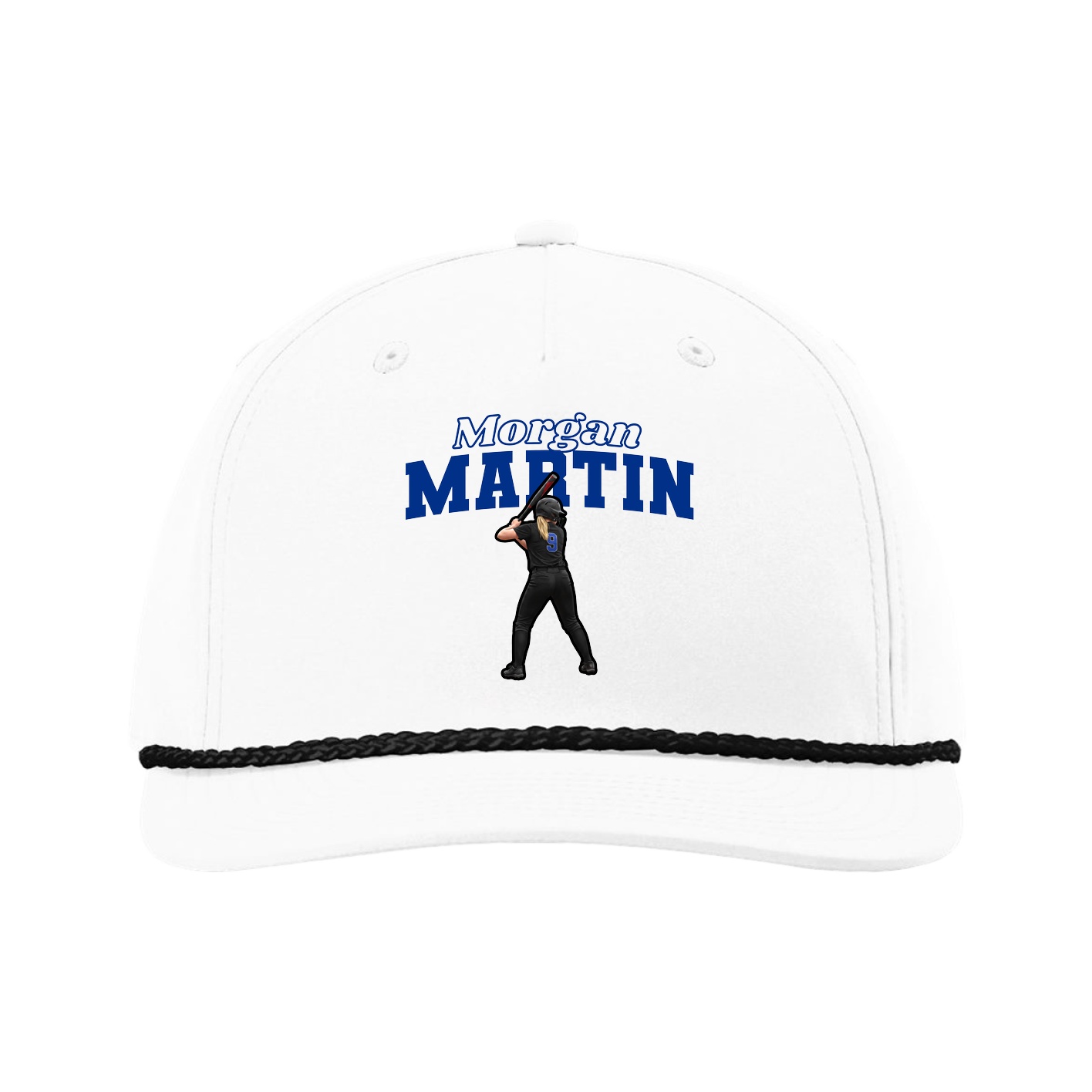 Five-Panel Classic Rope Cap — Name Arch in White