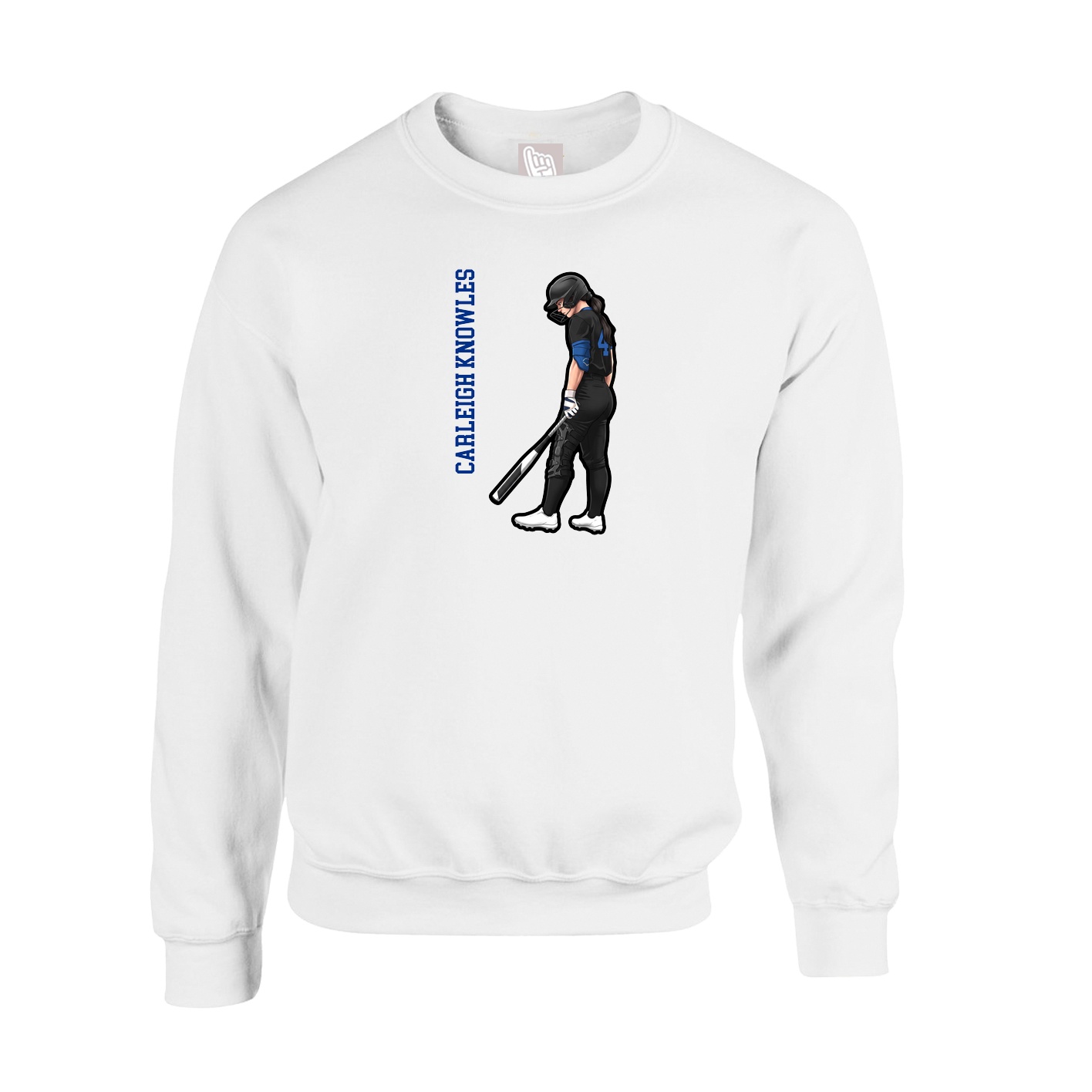 Fleece Crew — Name Vertical in White