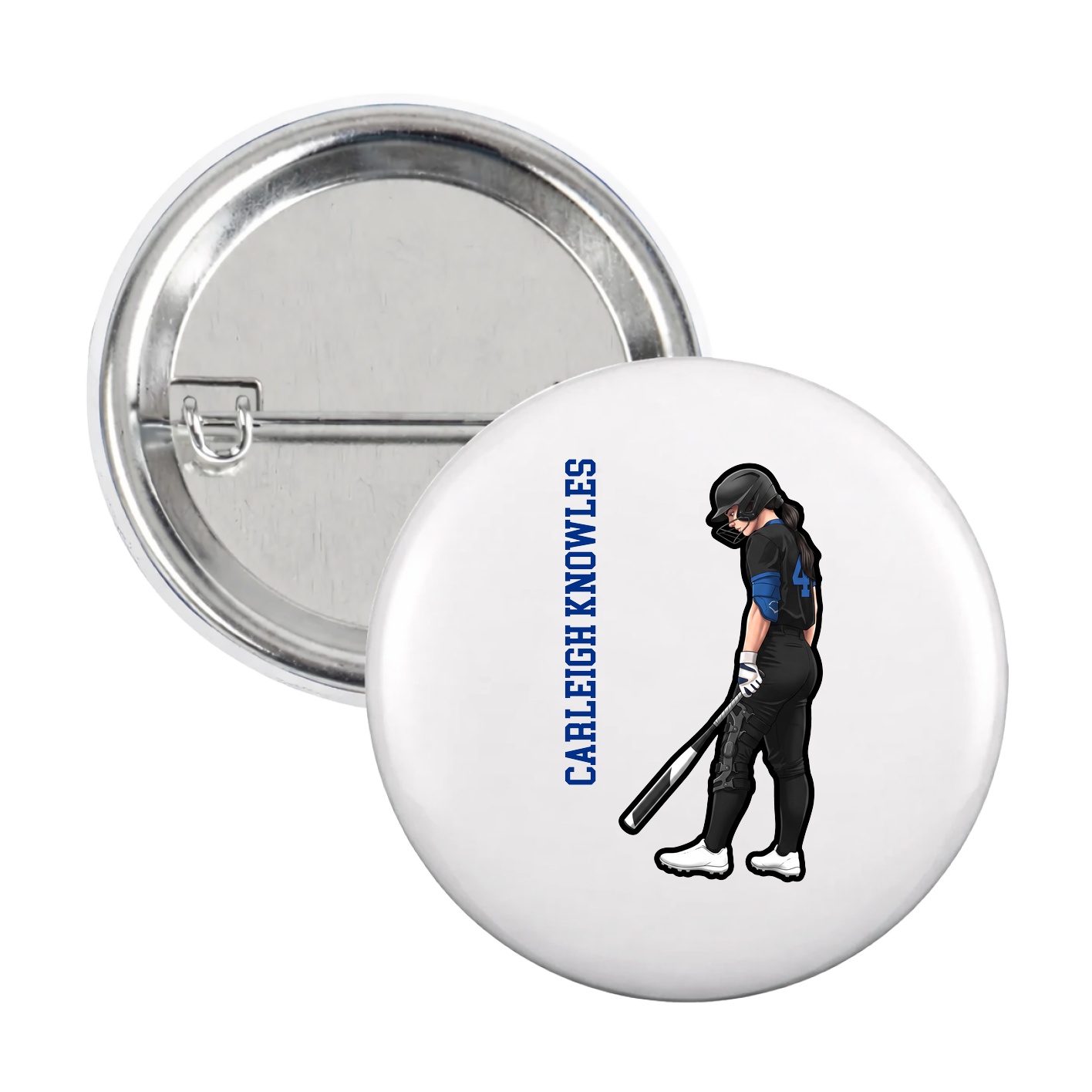 Game Day Button — Name Vertical in White