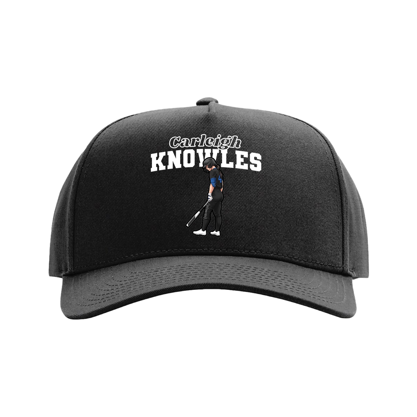 Full Fabric Five-Panel Champ Cap — Name Arch in Black