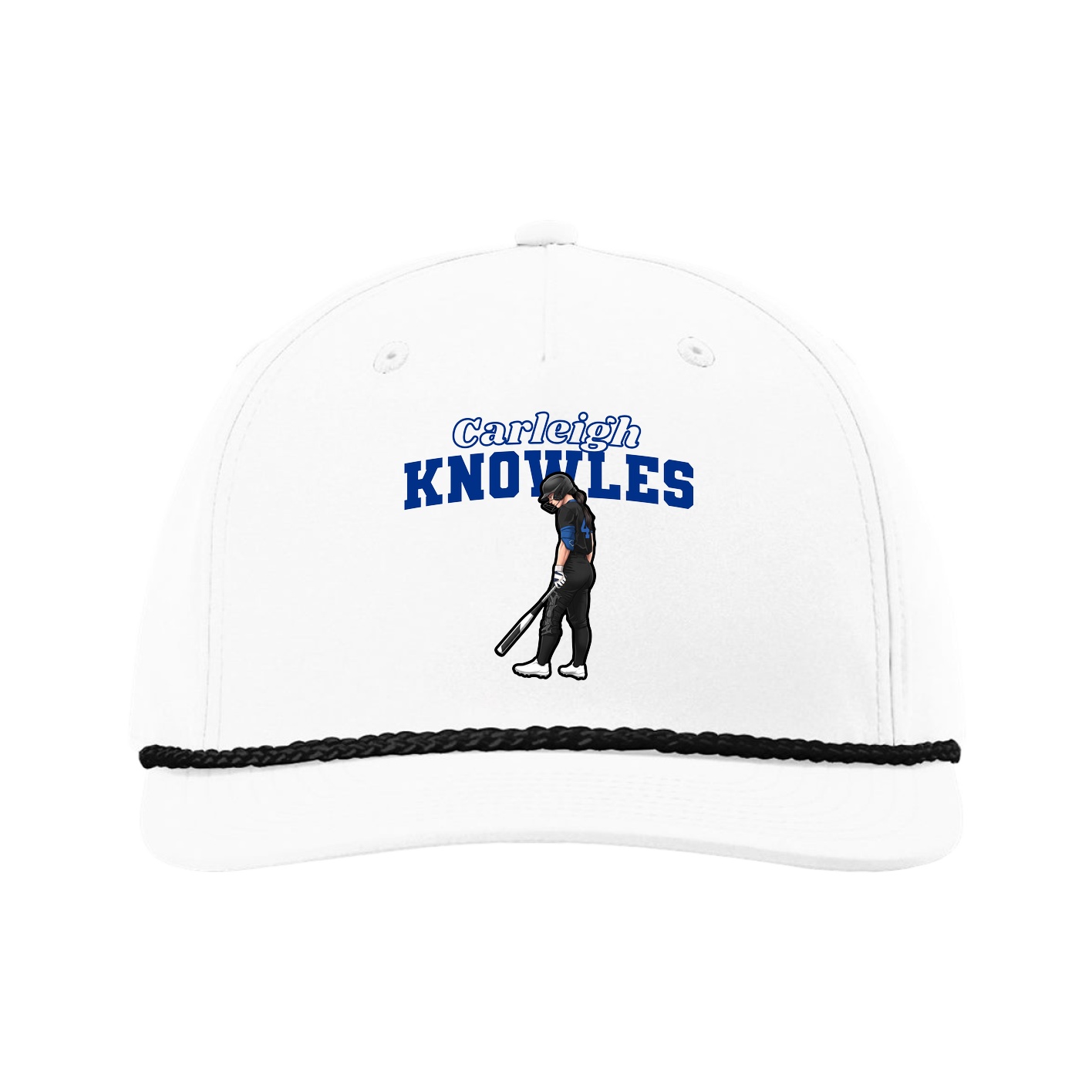 Five-Panel Classic Rope Cap — Name Arch in White