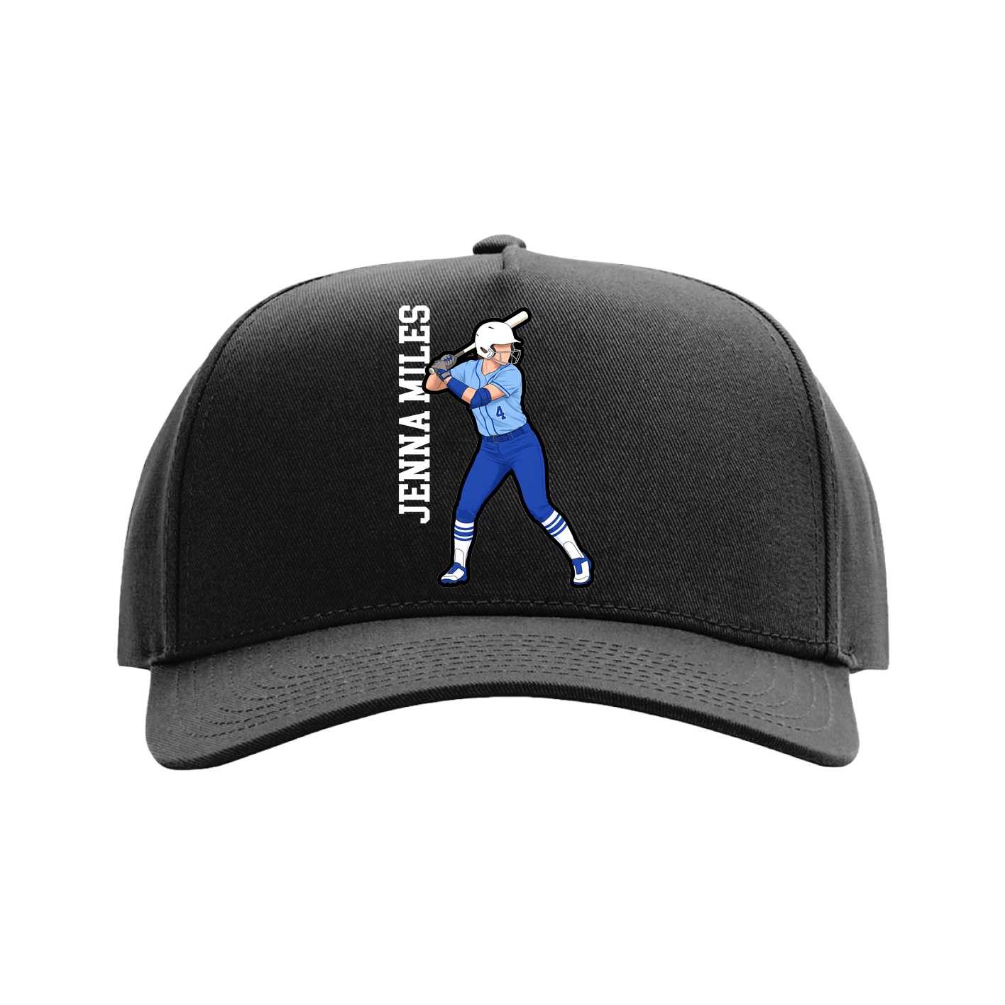 Full Fabric Five-Panel Champ Cap — Name Vertical in Black