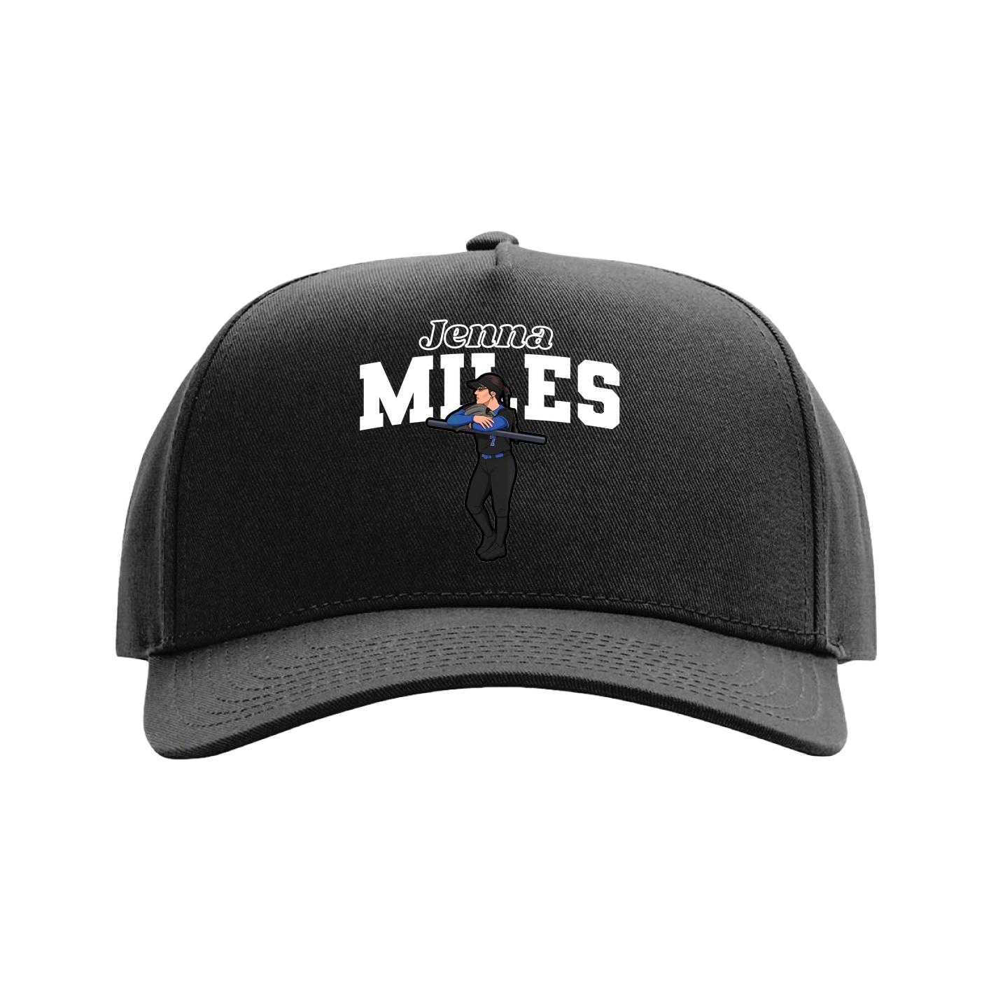 Full Fabric Five-Panel Champ Cap — Name Arch in Black
