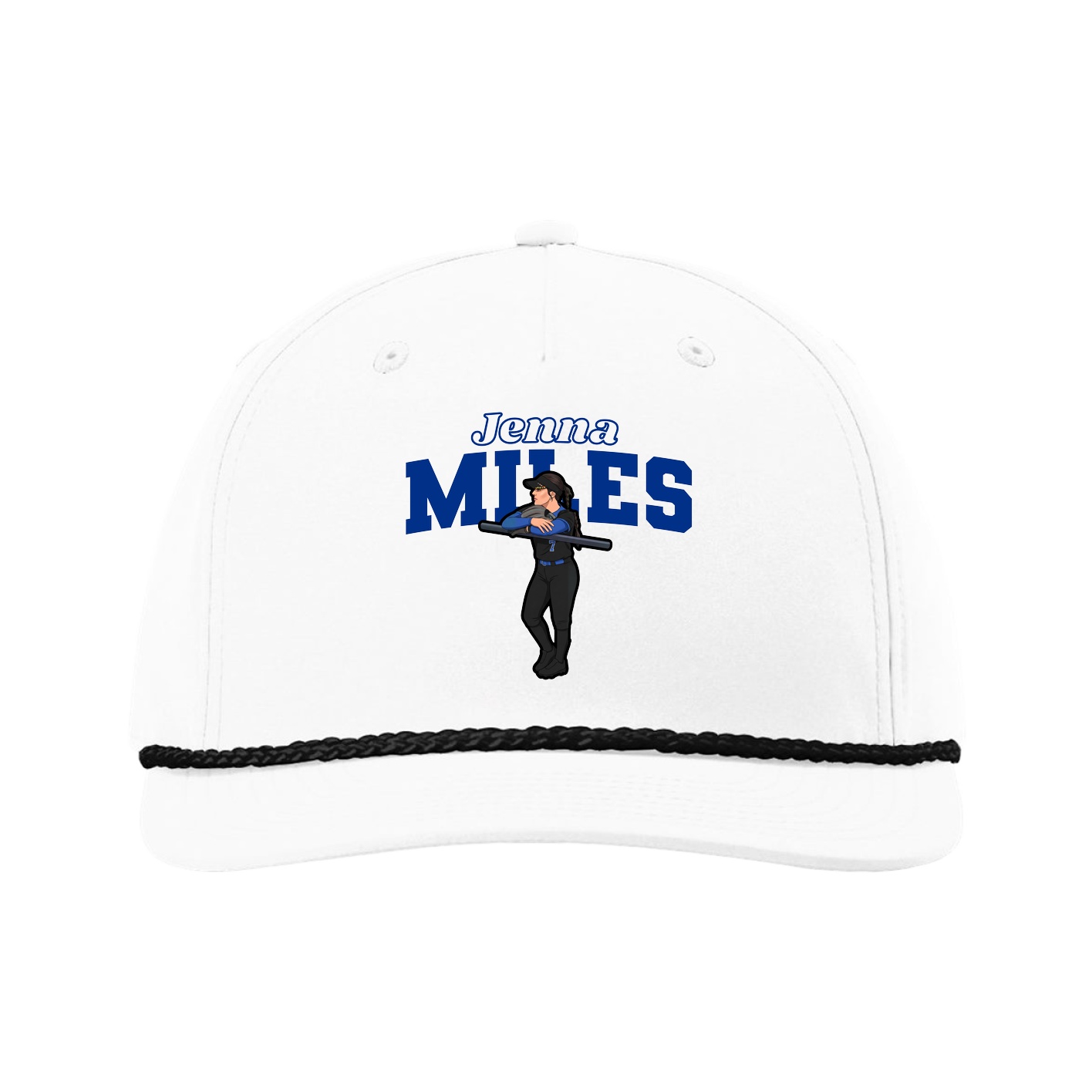 Five-Panel Classic Rope Cap — Name Arch in White