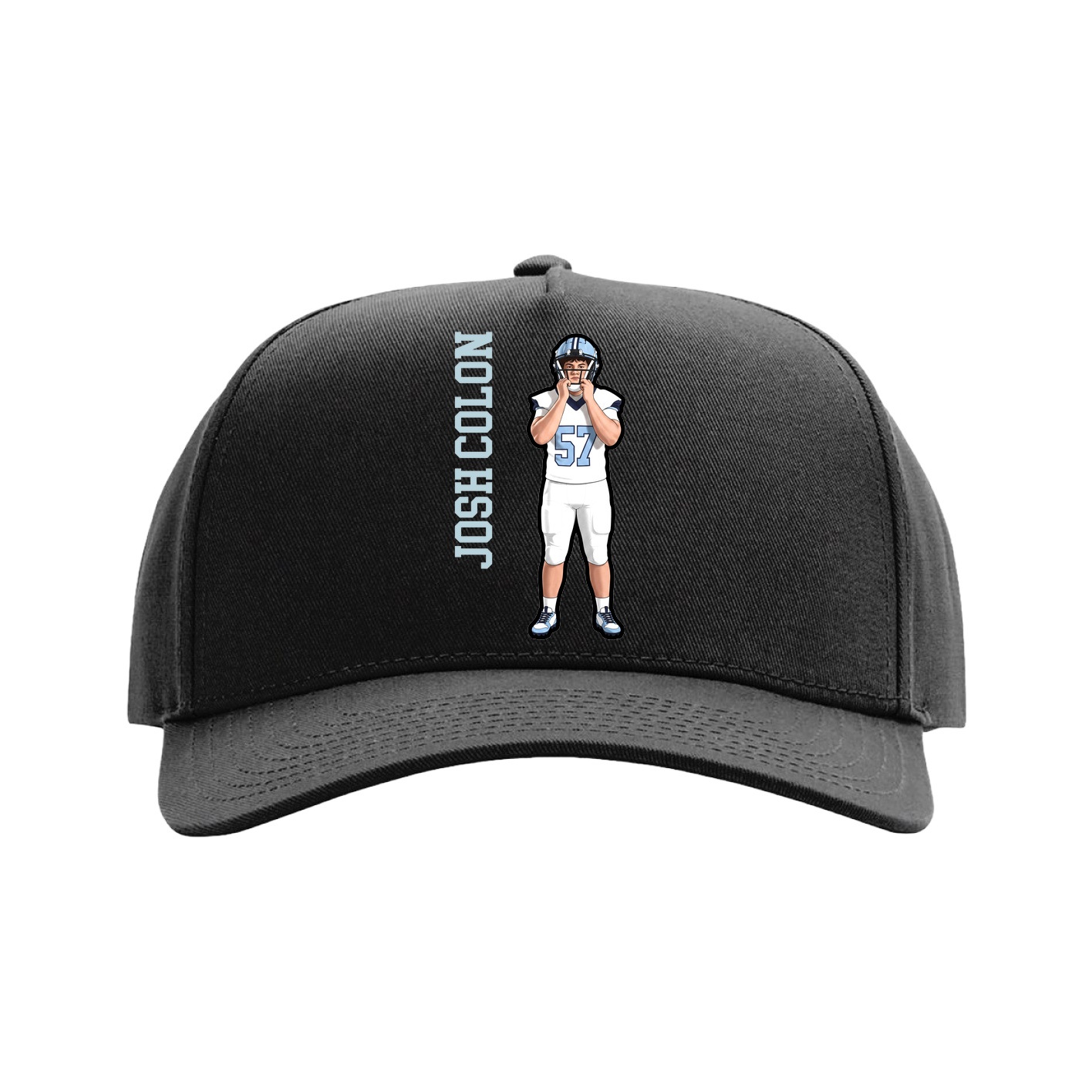 Full Fabric Five-Panel Champ Cap — Name Vertical in Black